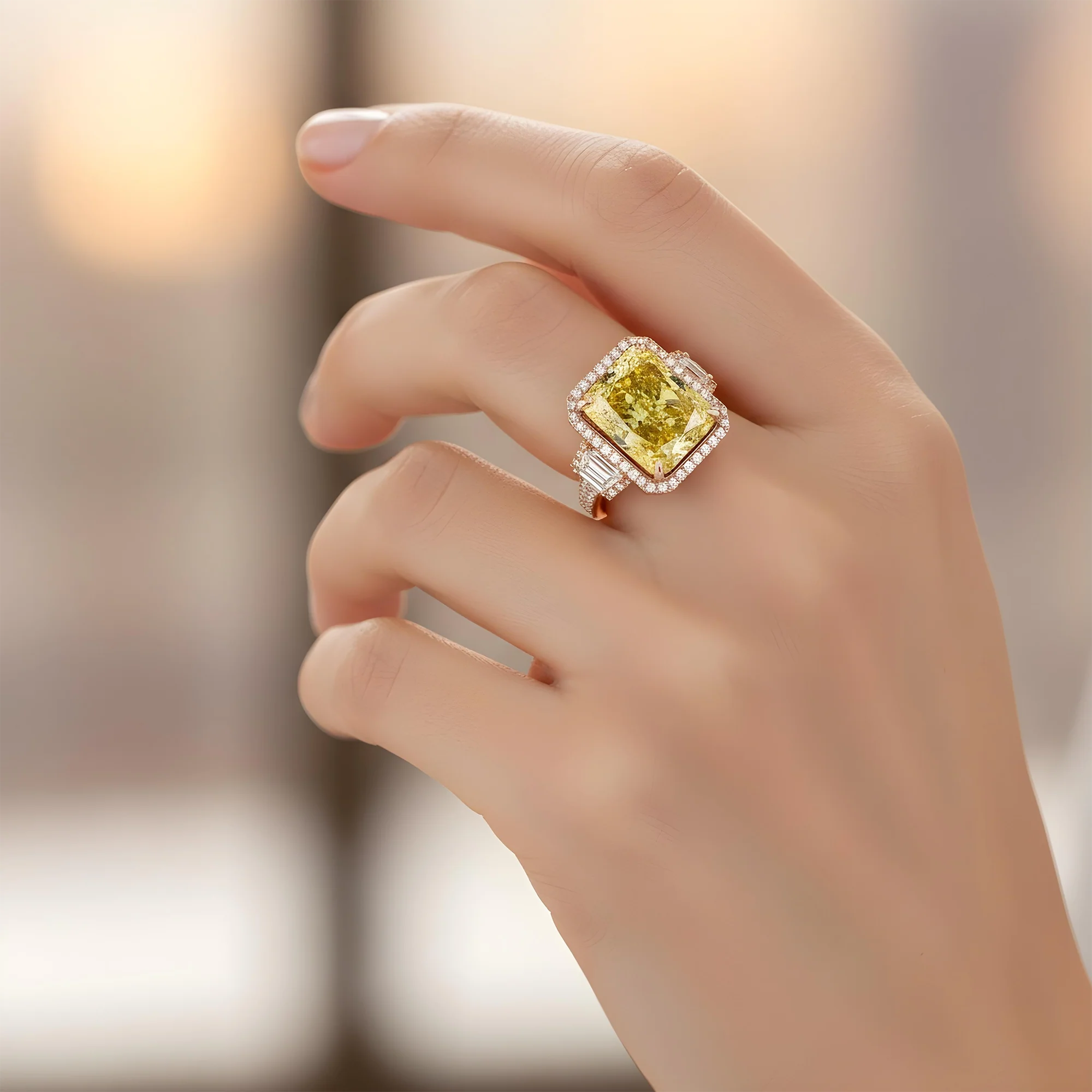 Platinum 12.65ct Radiant Cut Fancy Vivid Yellow Diamond Ring 15.41ctw - Image 10