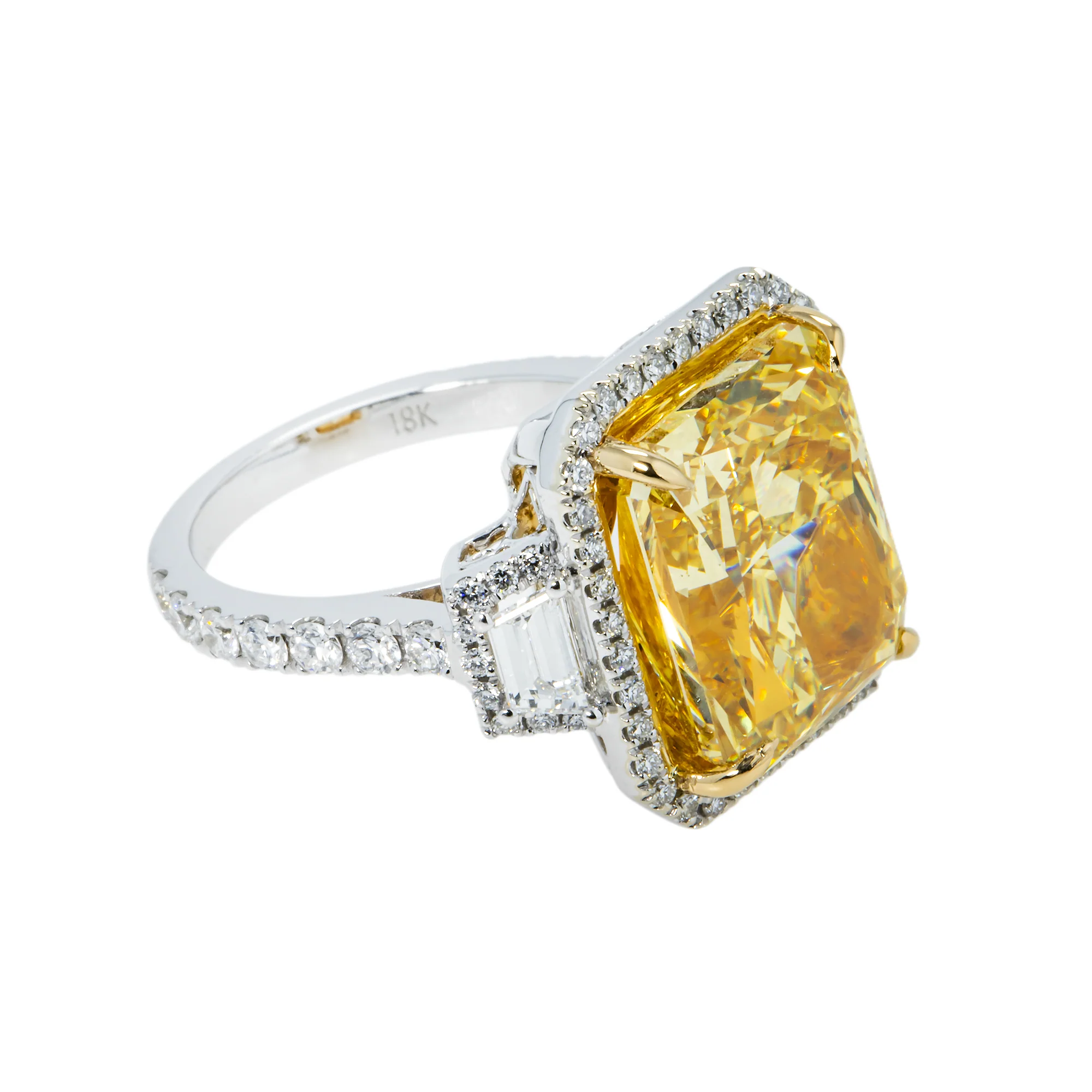 Platinum 12.65ct Radiant Cut Fancy Vivid Yellow Diamond Ring 15.41ctw - Image 4