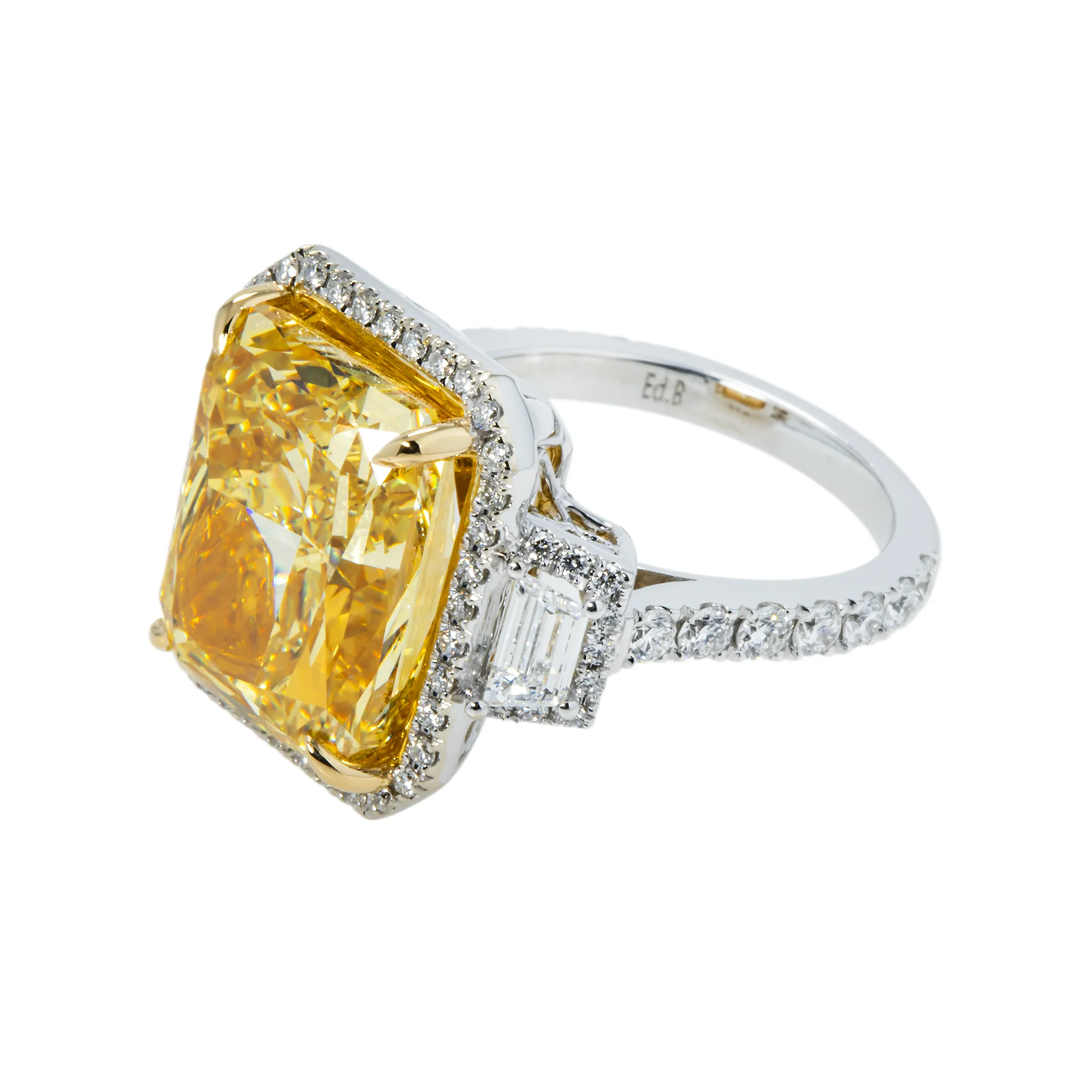 Platinum 12.65ct Radiant Cut Fancy Vivid Yellow Diamond Ring 15.41ctw - Image 5