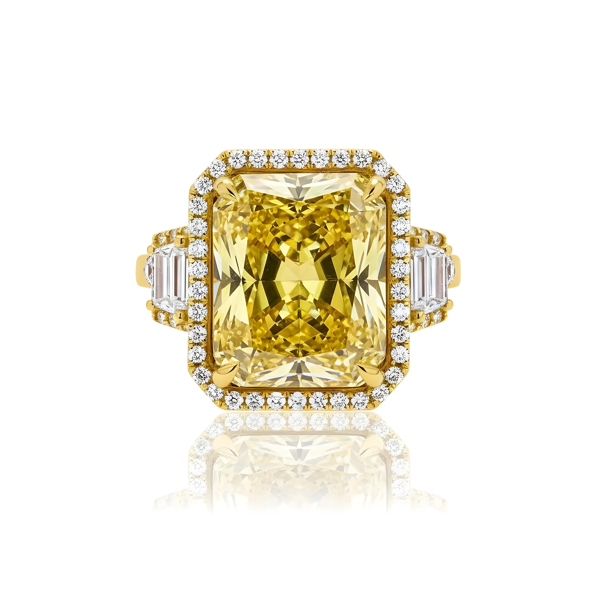 Platinum 12.65ct Radiant Cut Fancy Vivid Yellow Diamond Ring 15.41ctw - Image 7