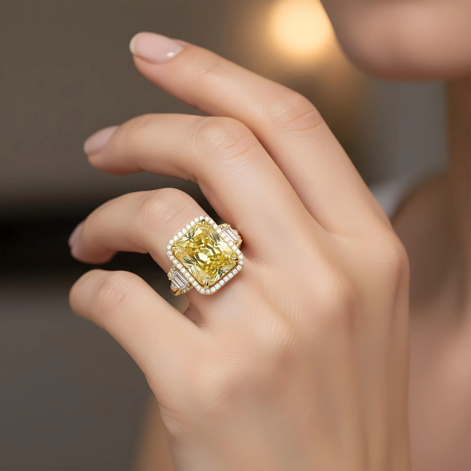 Platinum 12.65ct Radiant Cut Fancy Vivid Yellow Diamond Ring 15.41ctw - Image 8