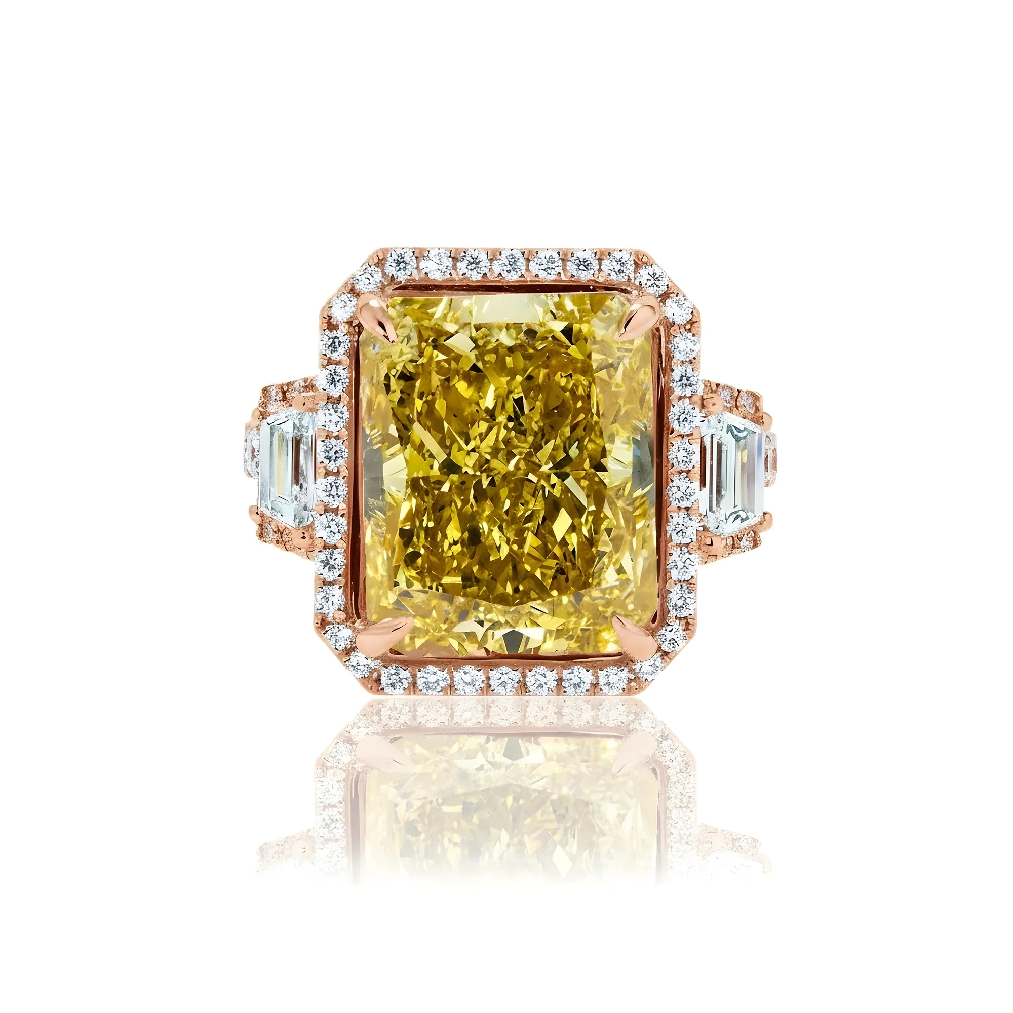 Platinum 12.65ct Radiant Cut Fancy Vivid Yellow Diamond Ring 15.41ctw - Image 9