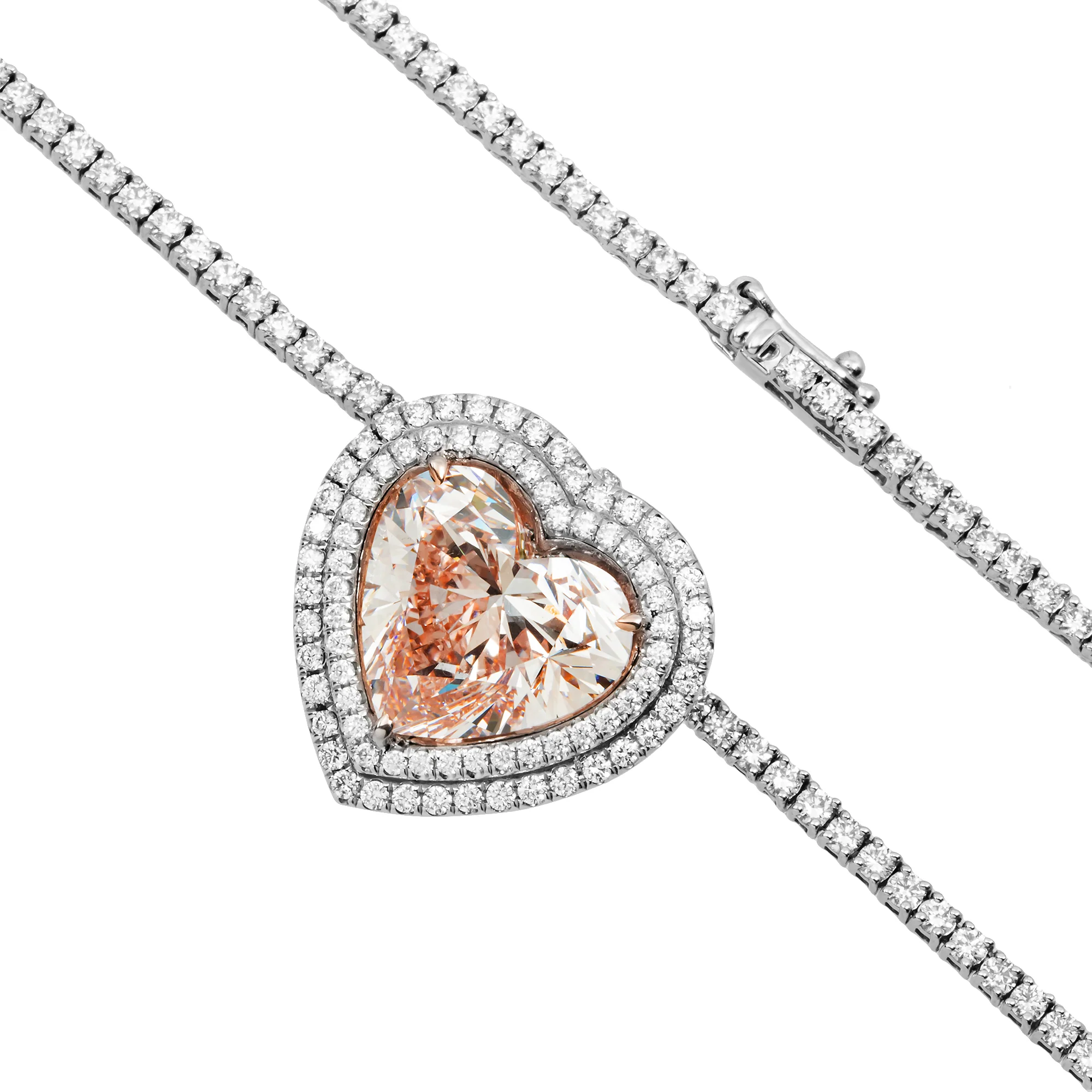Platinum & 14K White Gold Heart Cut Fancy Pink Diamond Necklace 11.23ct - Image 3
