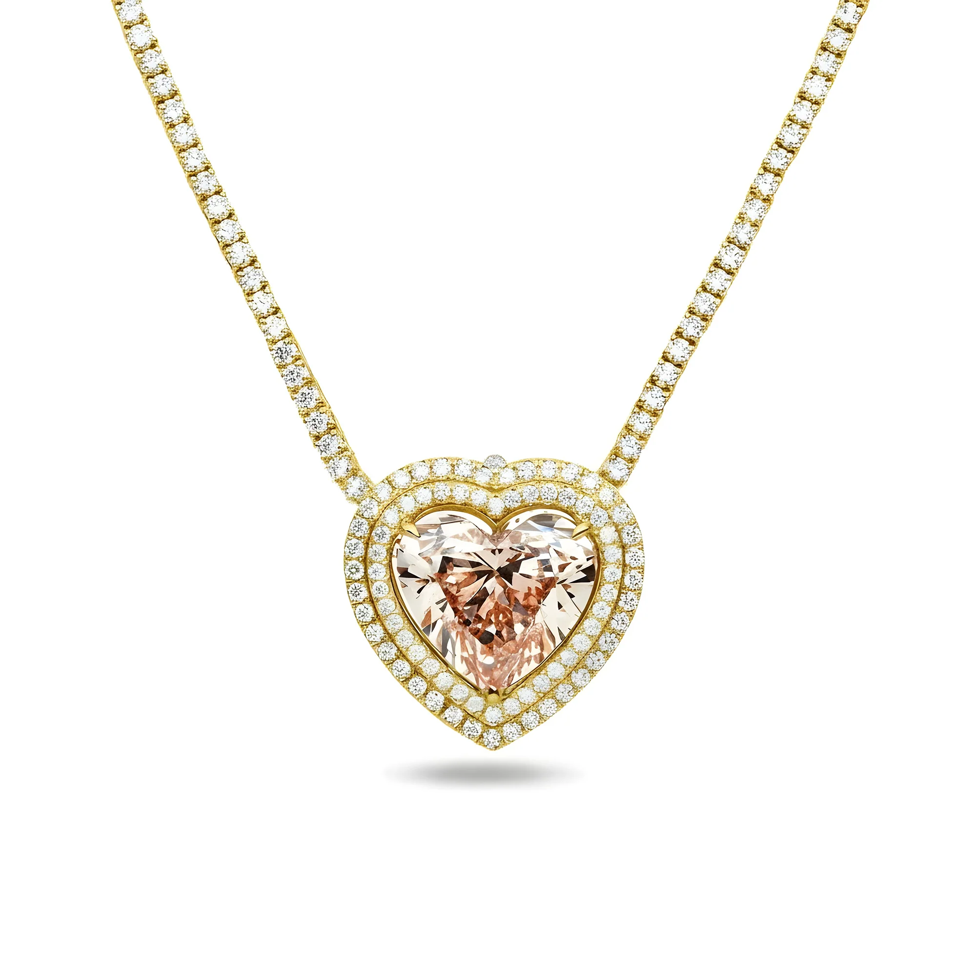 Platinum & 14K White Gold Heart Cut Fancy Pink Diamond Necklace 11.23ct - Image 6