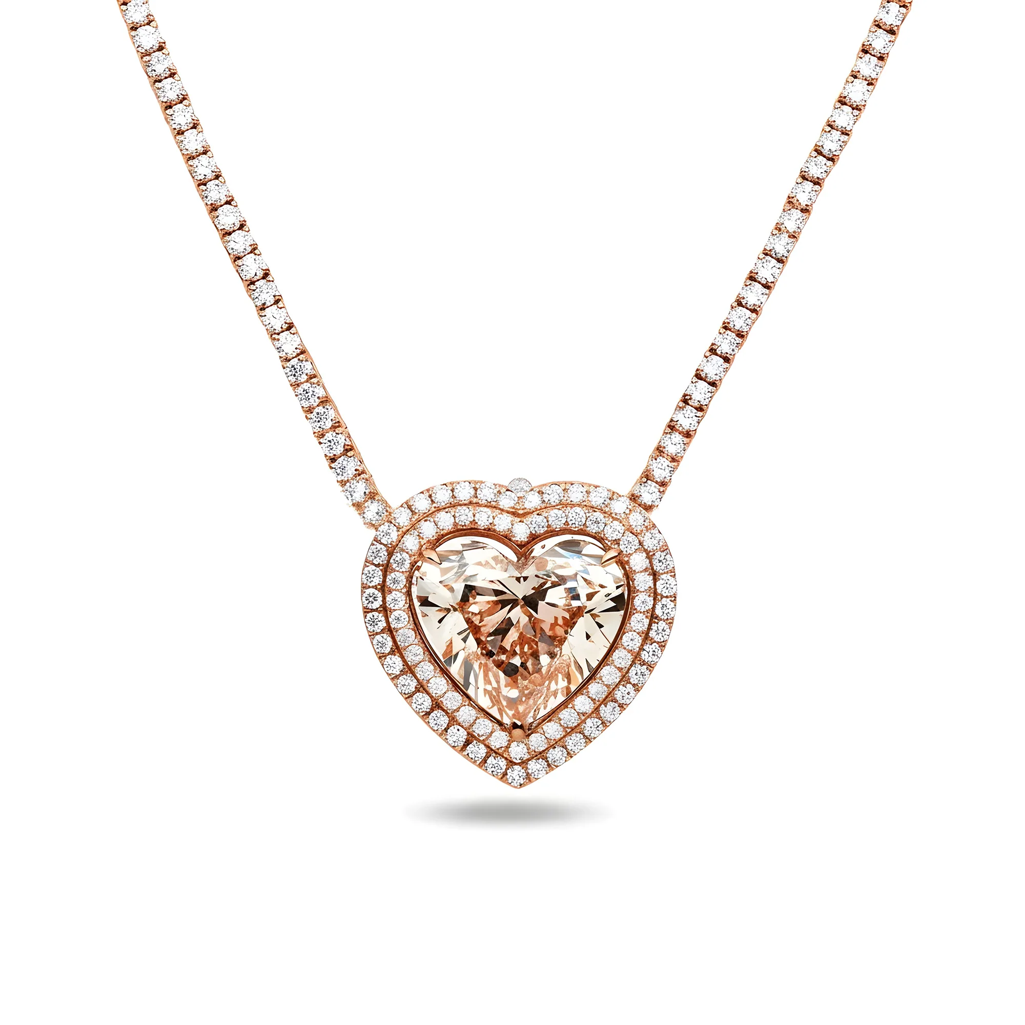 Platinum & 14K White Gold Heart Cut Fancy Pink Diamond Necklace 11.23ct - Image 8