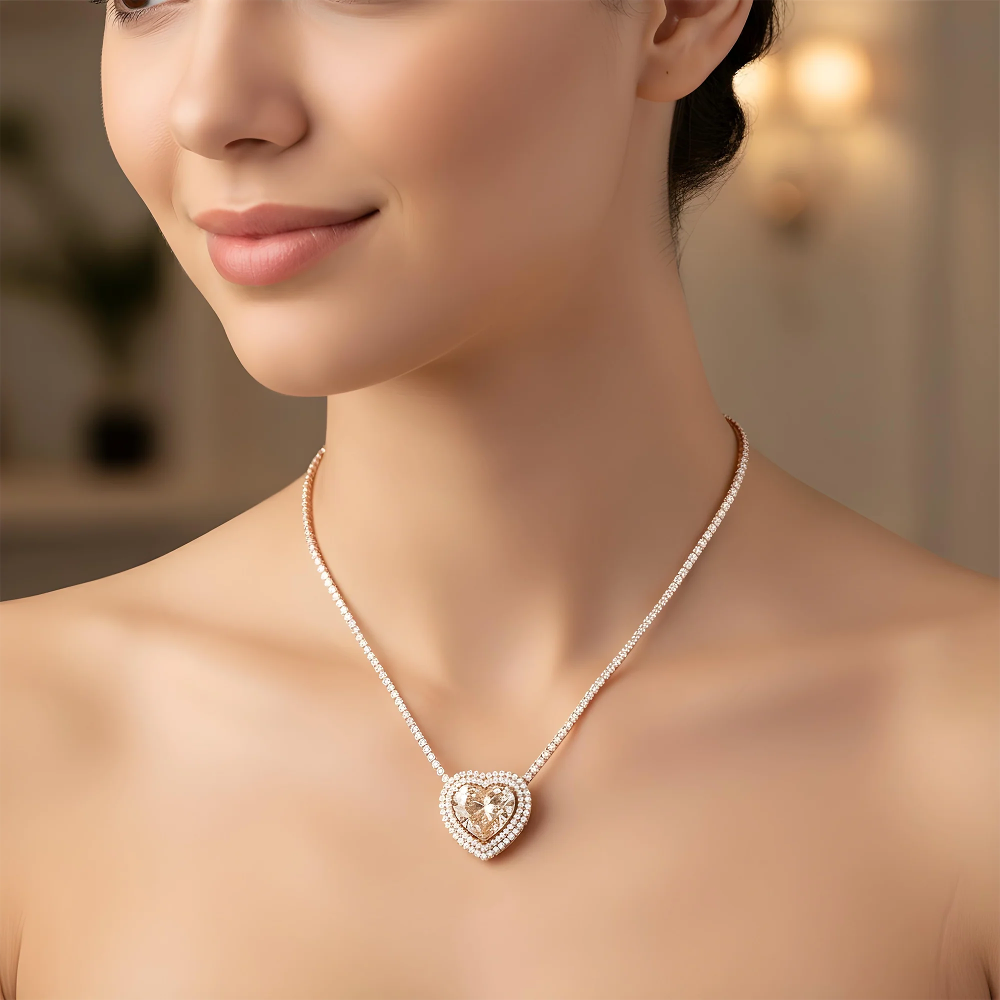 Platinum & 14K White Gold Heart Cut Fancy Pink Diamond Necklace 11.23ct - Image 9
