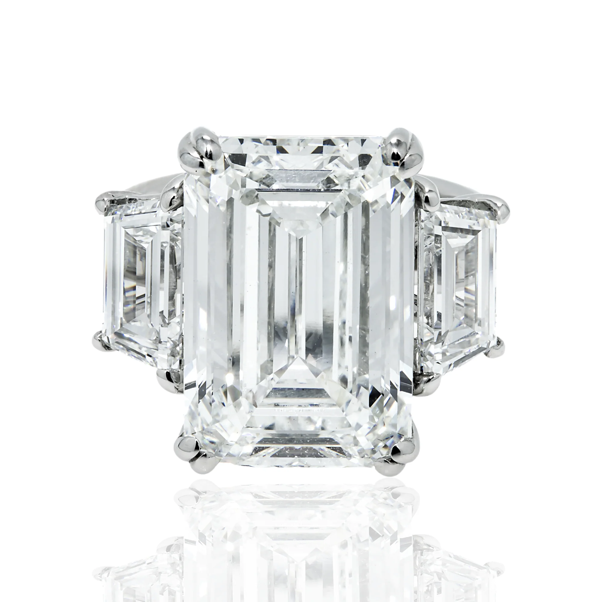 Platinum 16.09ctEmerald Cut Triple Diamond Engagement Ring 19.22ctw