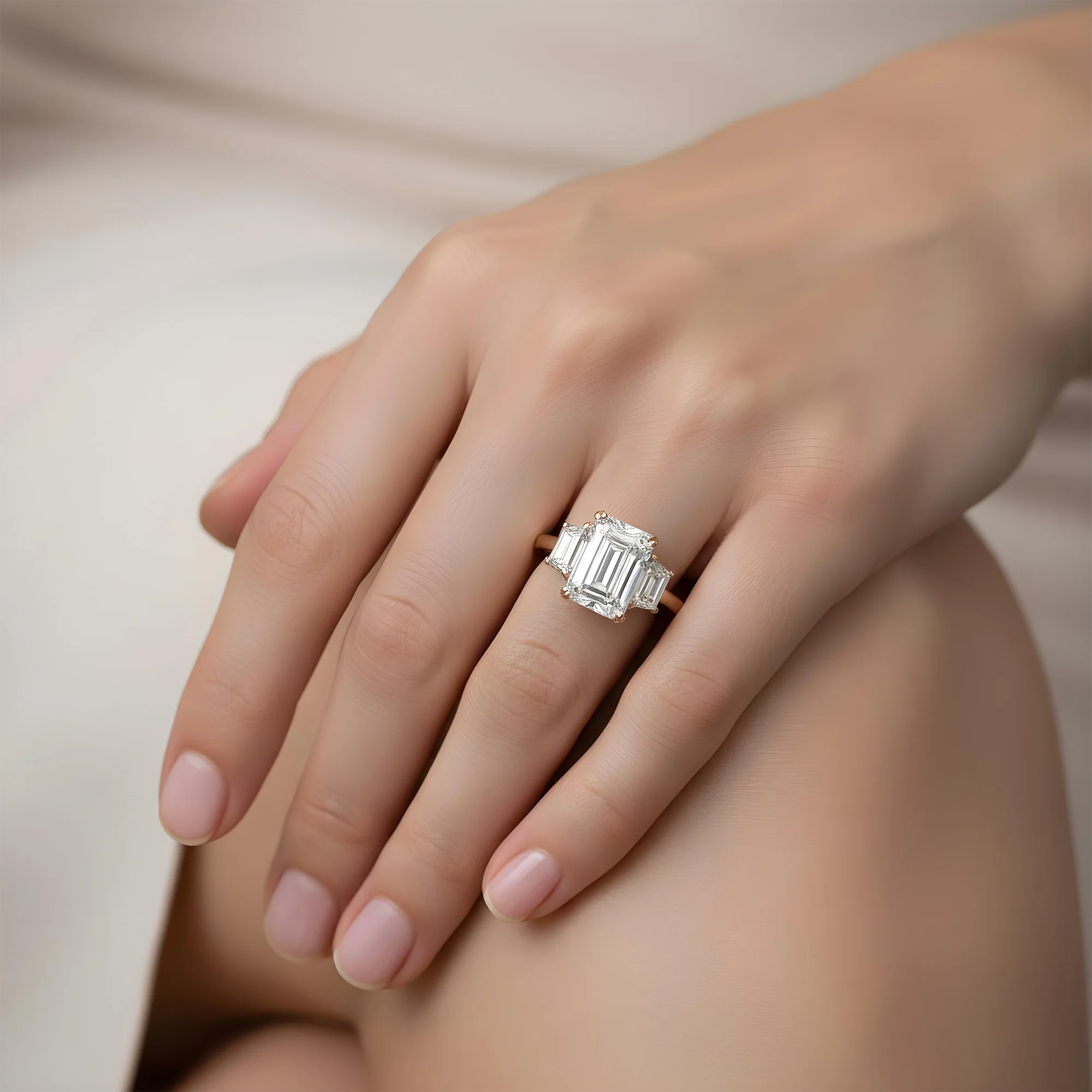 Platinum 16.09ctEmerald Cut Triple Diamond Engagement Ring 19.22ctw - Image 10