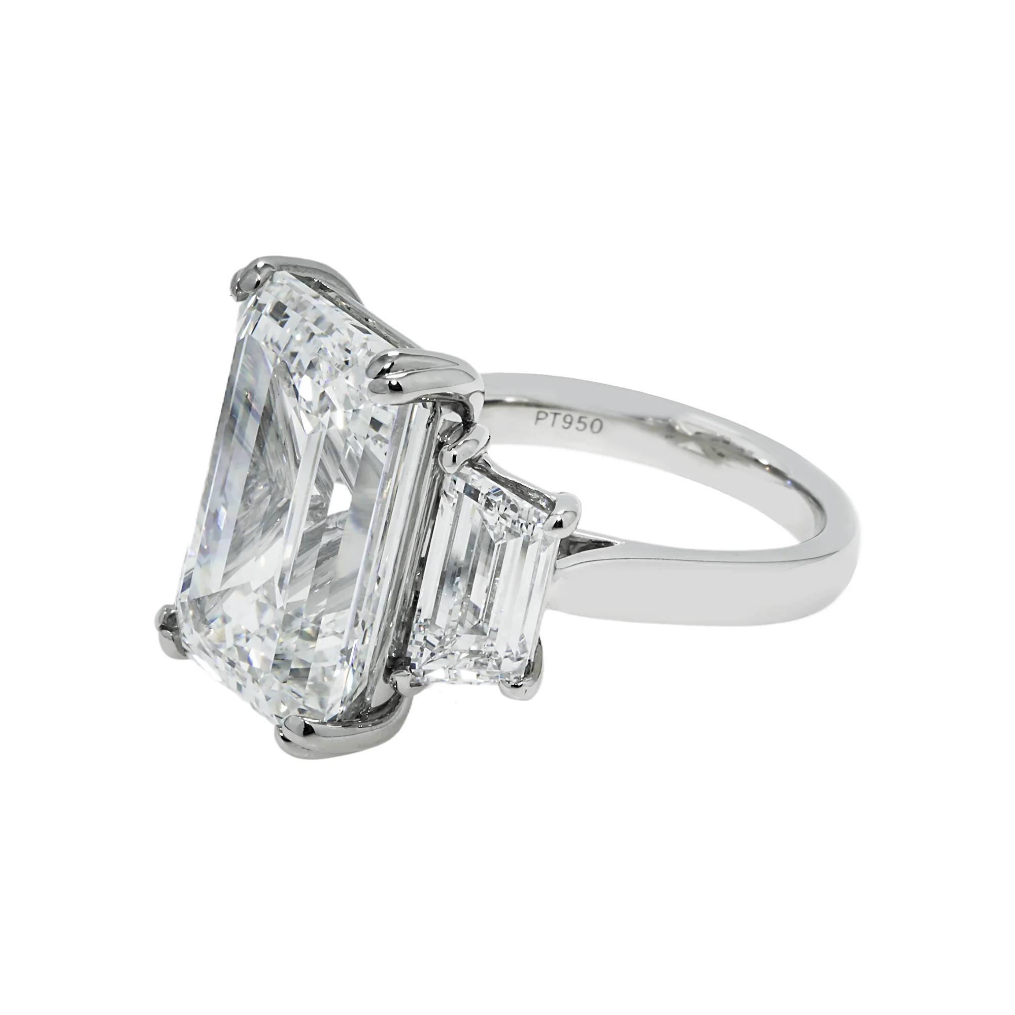 Platinum 16.09ctEmerald Cut Triple Diamond Engagement Ring 19.22ctw - Image 6