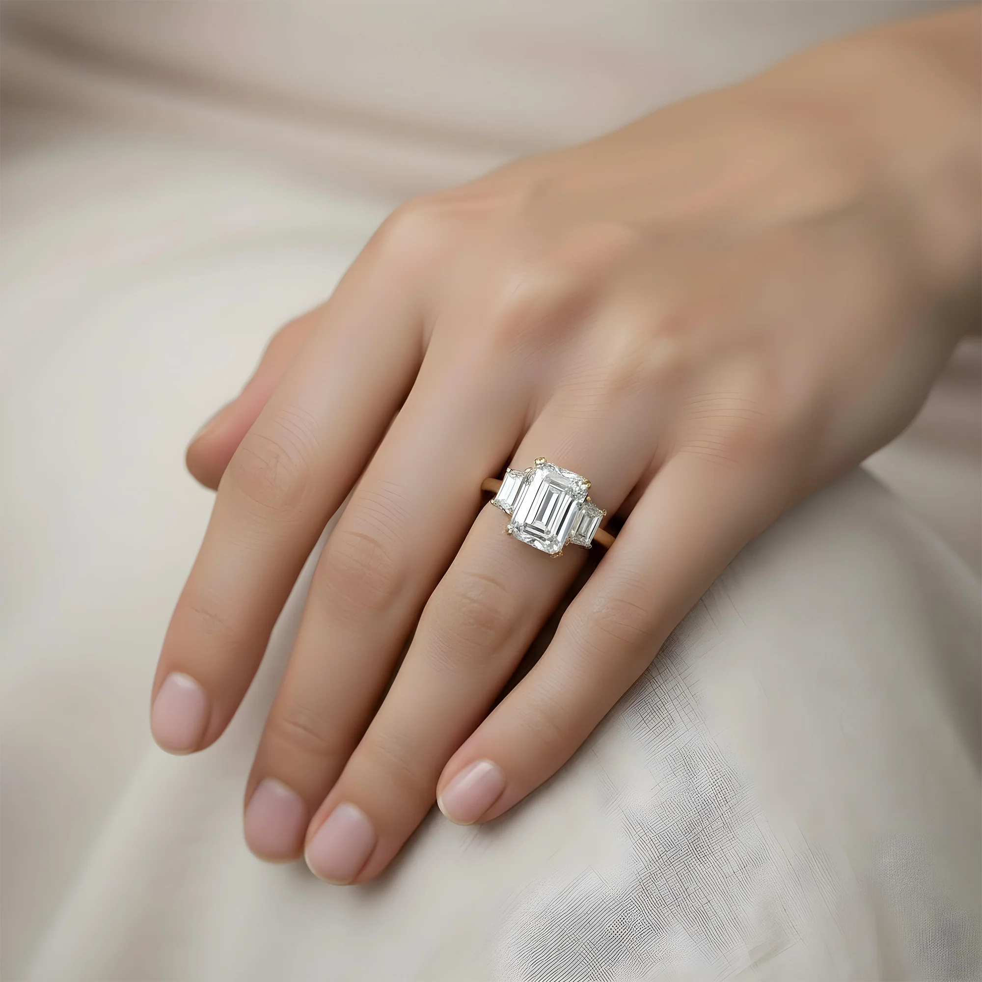Platinum 16.09ctEmerald Cut Triple Diamond Engagement Ring 19.22ctw - Image 8