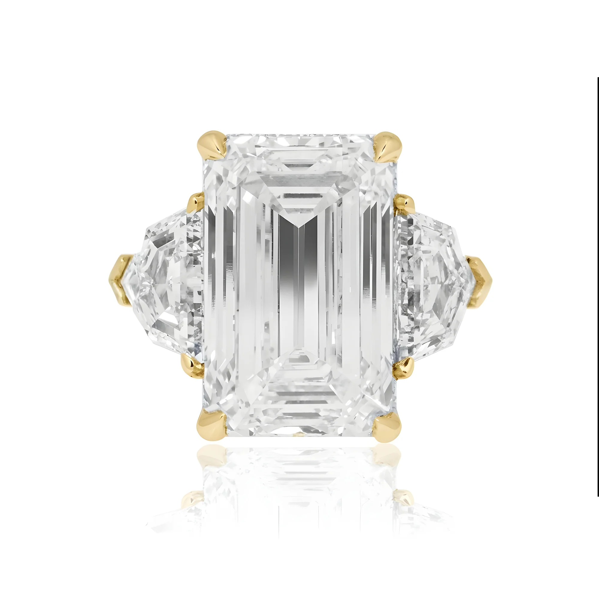 Platinum 14.07ct Emerald Cut Triple Diamond Engagement Ring 18.08ctw - Image 10