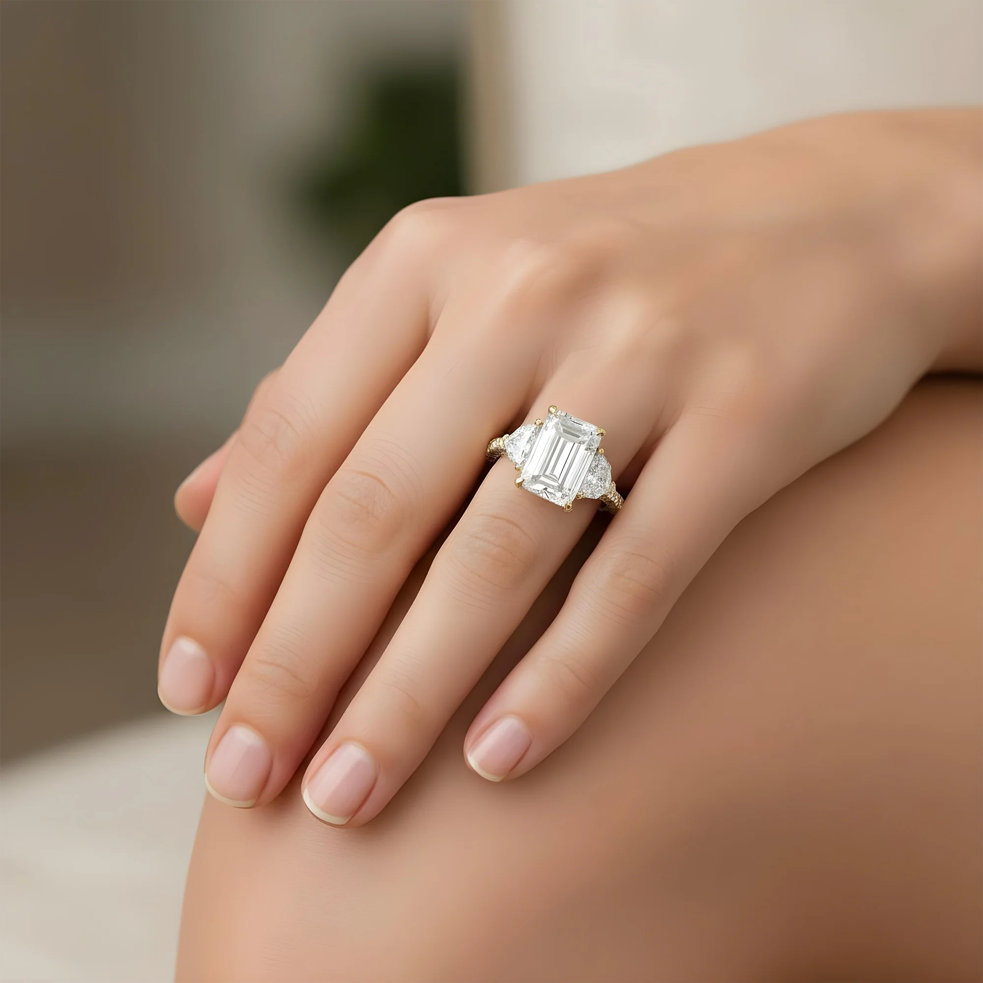 Platinum 14.07ct Emerald Cut Triple Diamond Engagement Ring 18.08ctw - Image 11