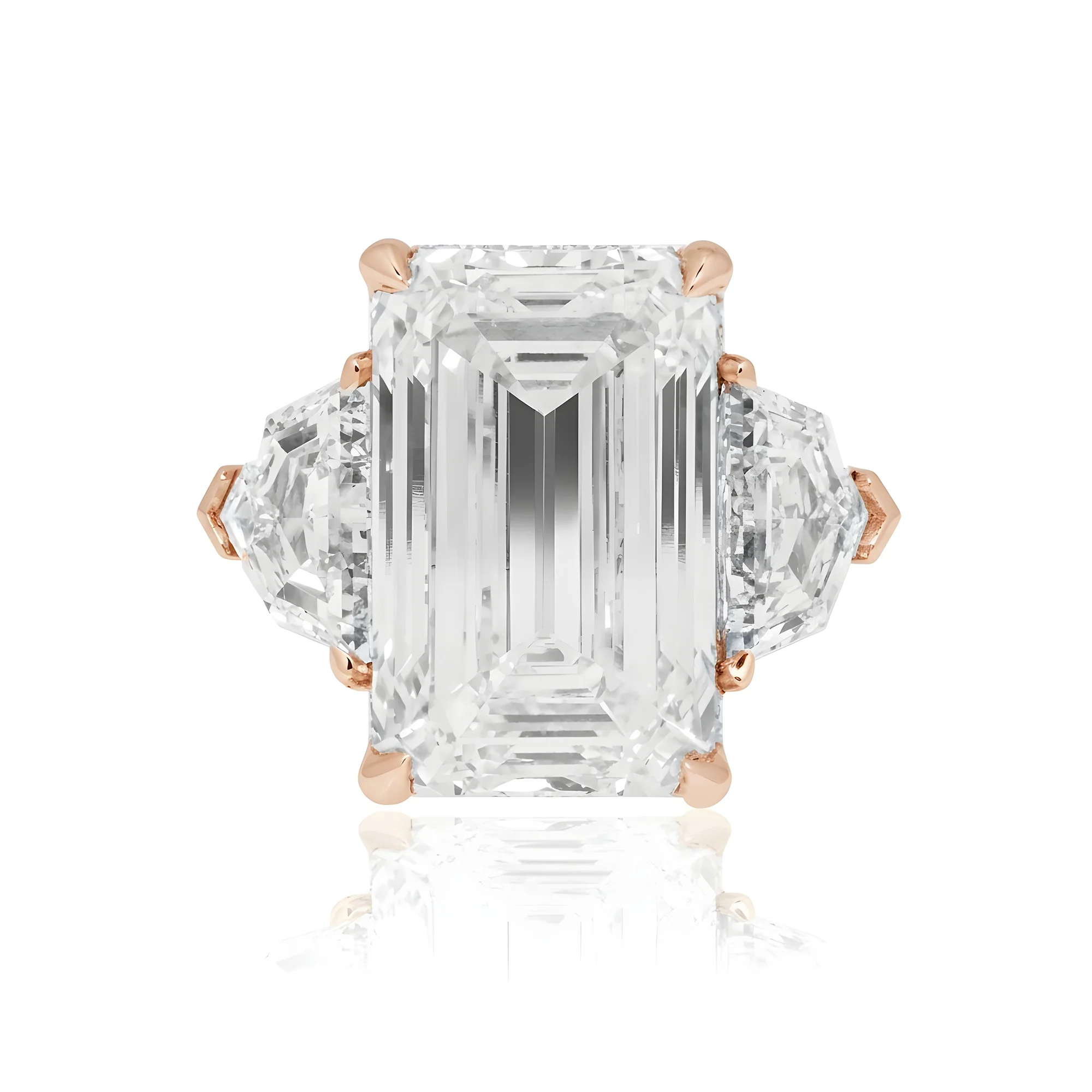 Platinum 14.07ct Emerald Cut Triple Diamond Engagement Ring 18.08ctw - Image 12