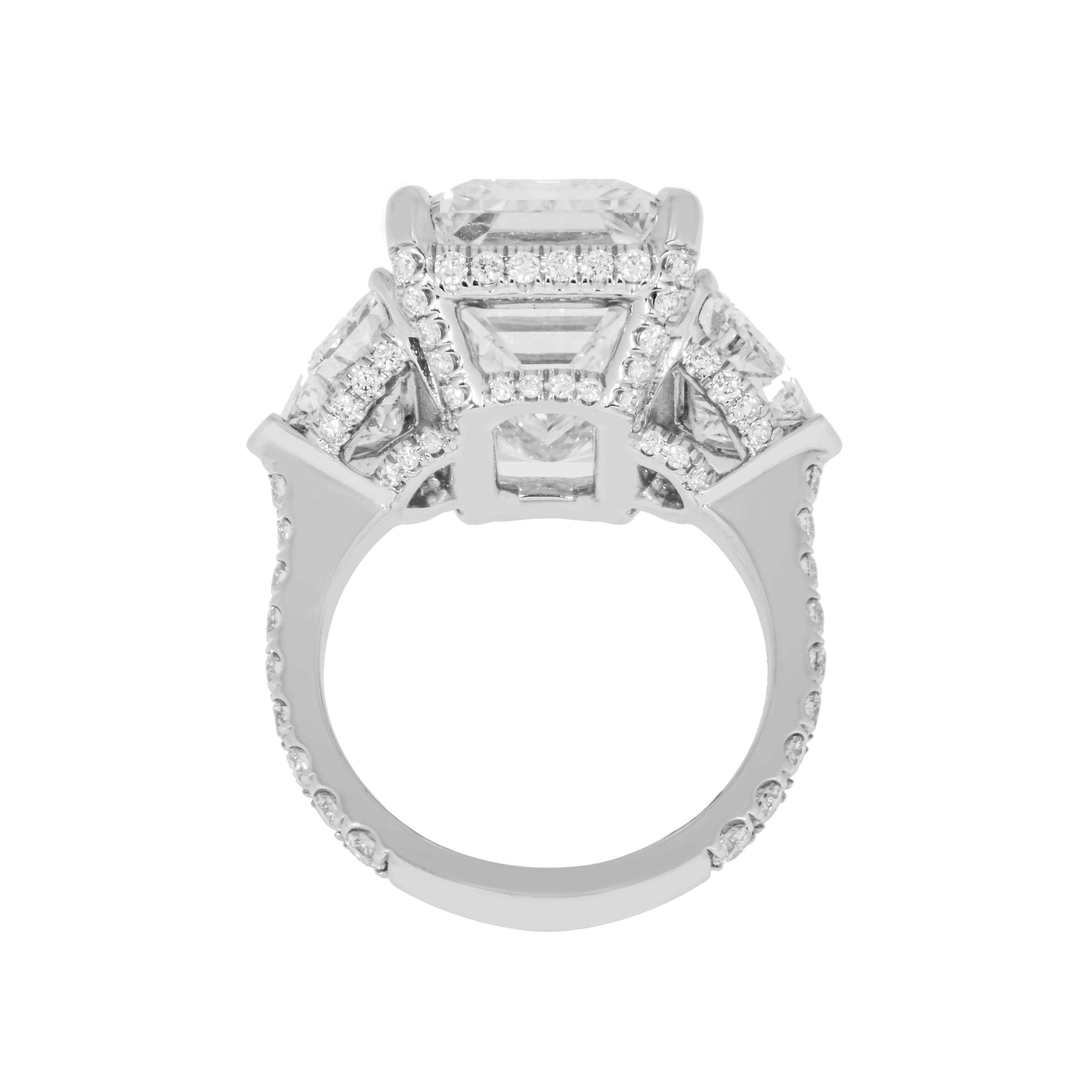 Platinum 14.07ct Emerald Cut Triple Diamond Engagement Ring 18.08ctw - Image 4