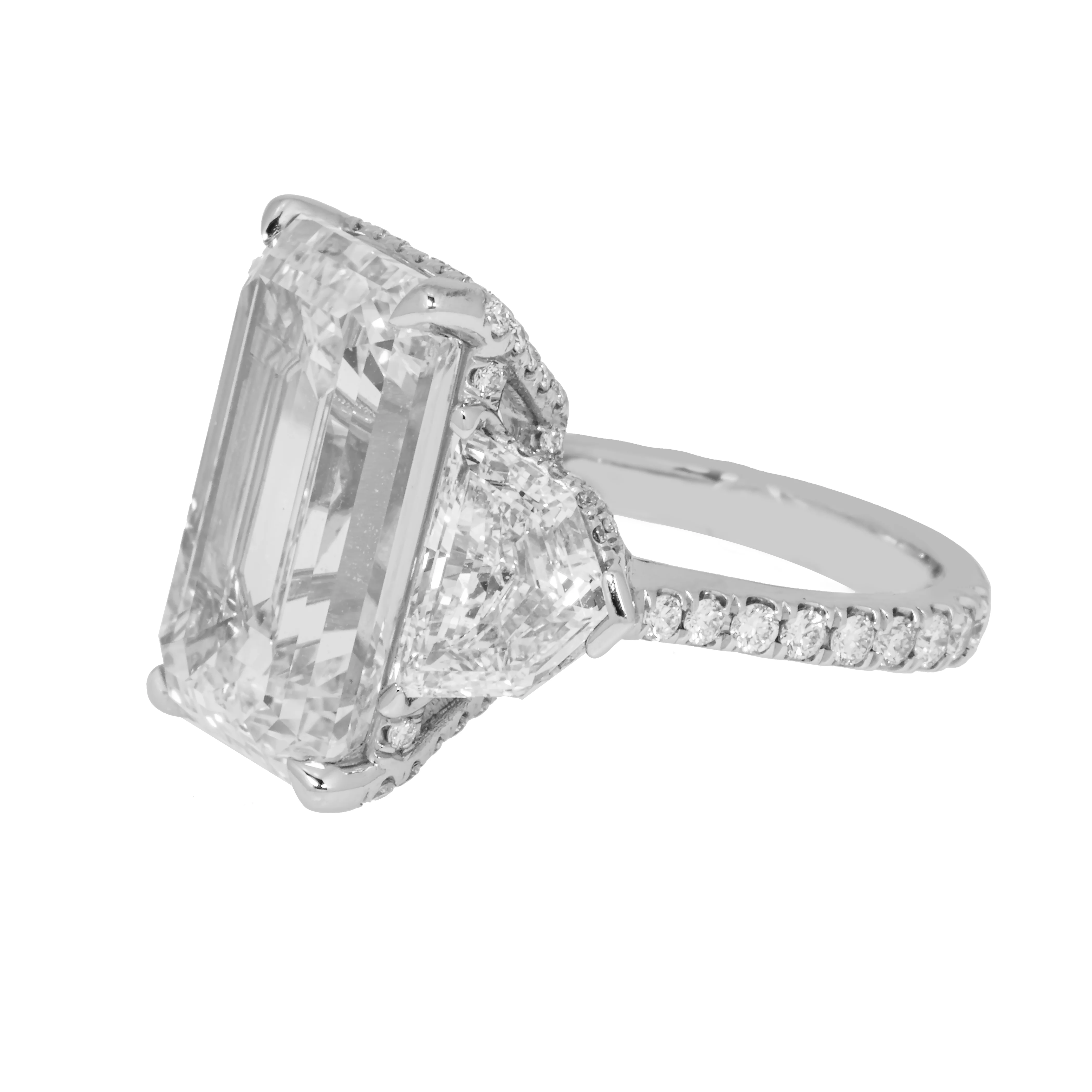 Platinum 14.07ct Emerald Cut Triple Diamond Engagement Ring 18.08ctw - Image 5