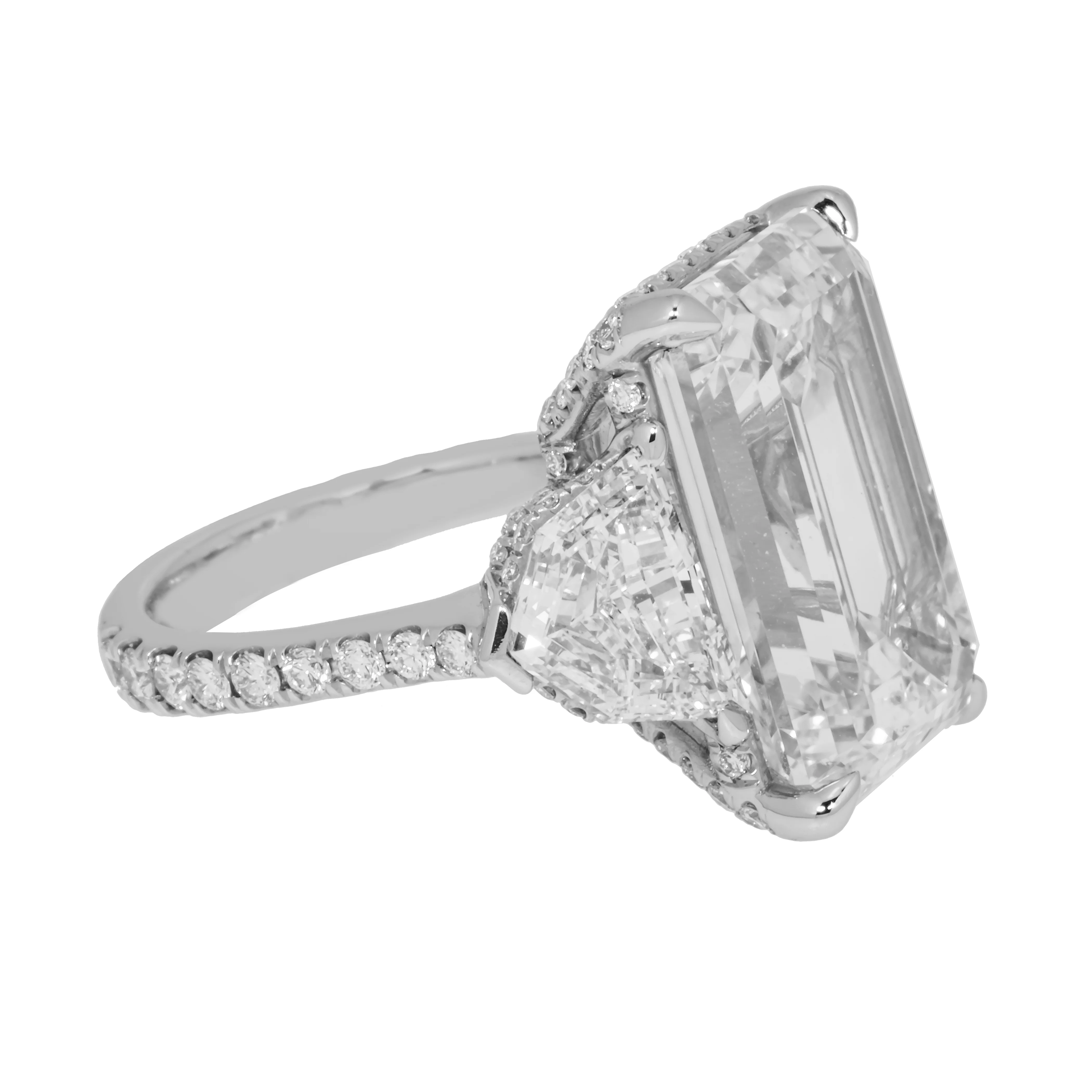Platinum 14.07ct Emerald Cut Triple Diamond Engagement Ring 18.08ctw - Image 6