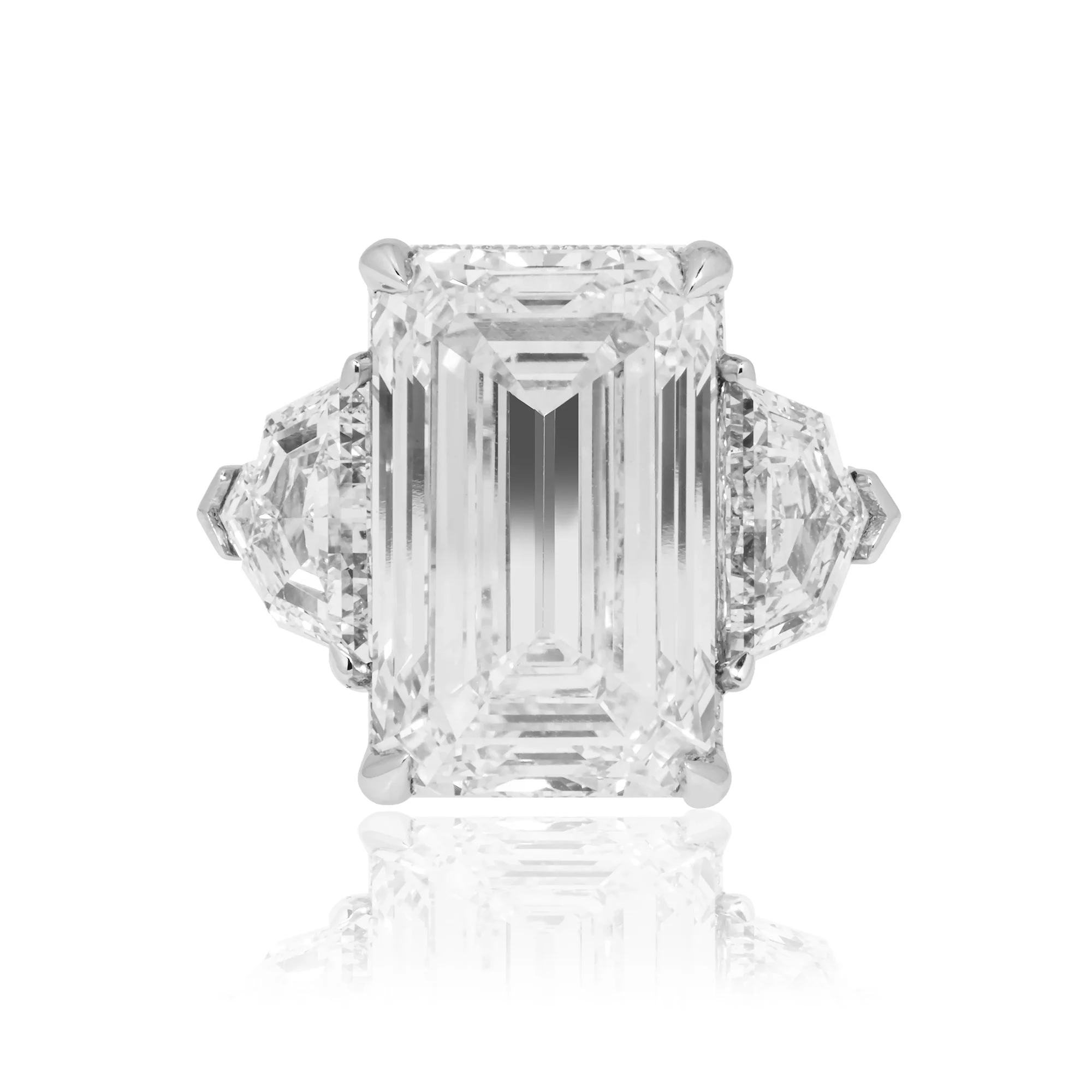 Platinum 14.07ct Emerald Cut Triple Diamond Engagement Ring 18.08ctw - Image 7
