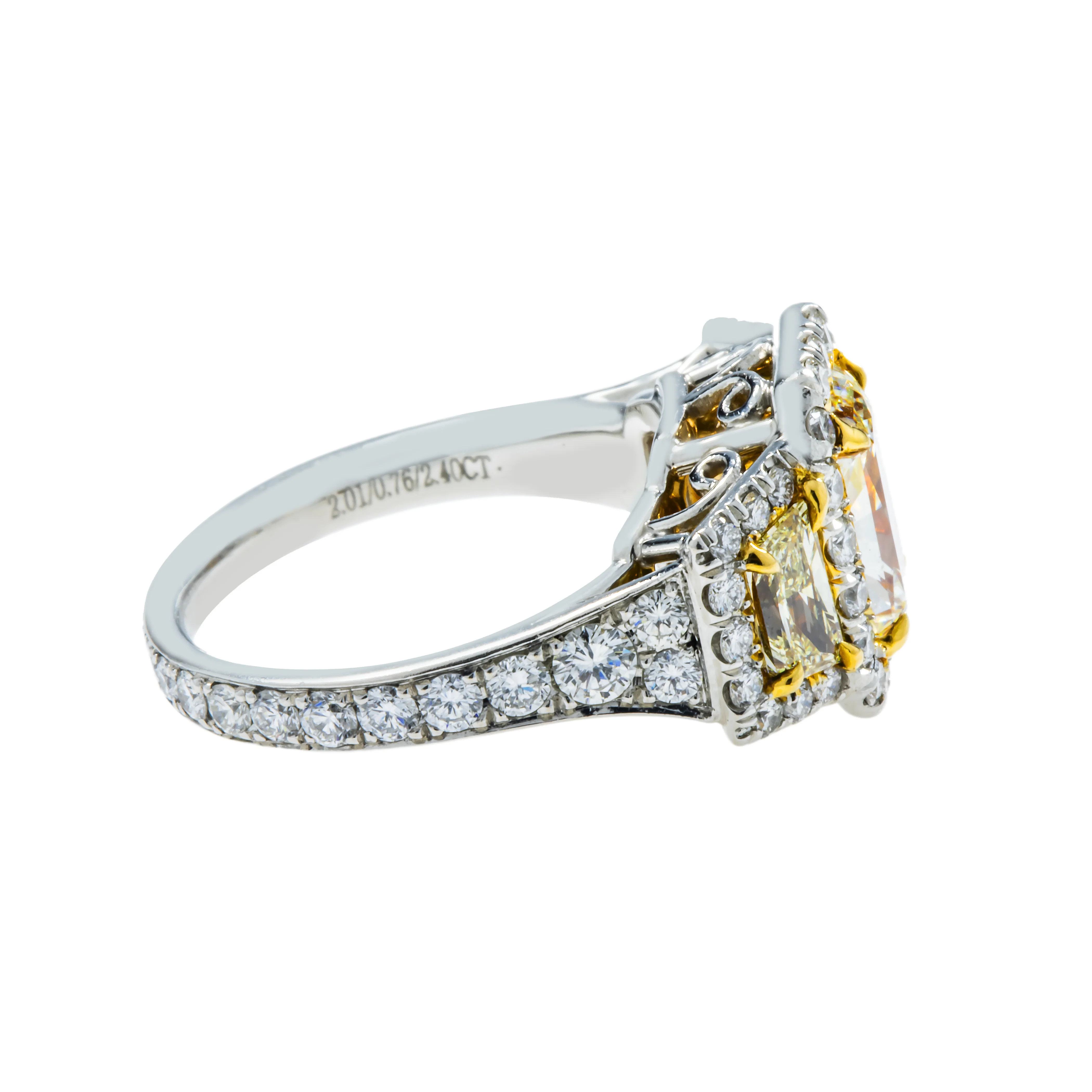 Platinum 2.01 Radiant Cut Canary Yellow Diamond Ring 5.17ctw - Image 3