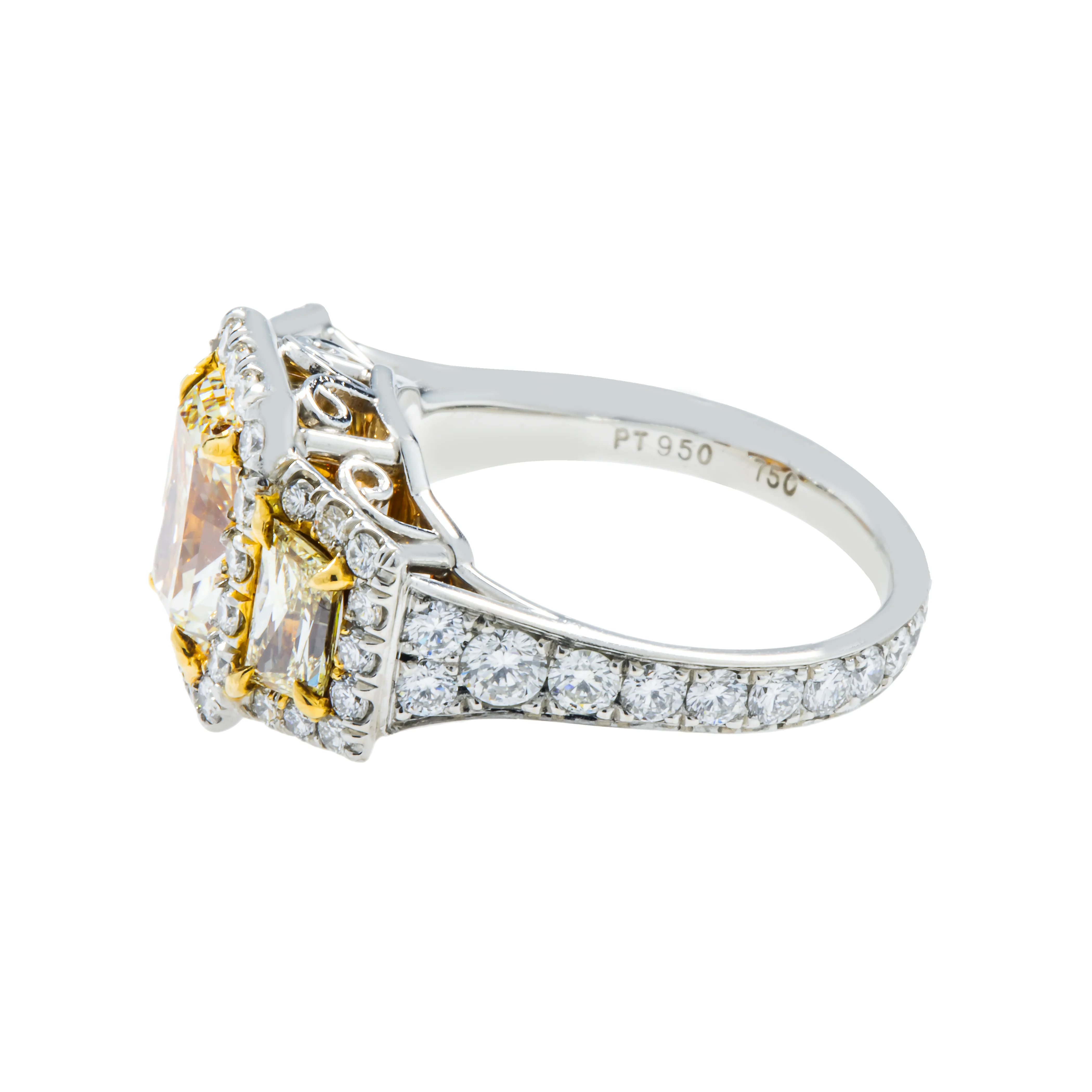 Platinum 2.01 Radiant Cut Canary Yellow Diamond Ring 5.17ctw - Image 5