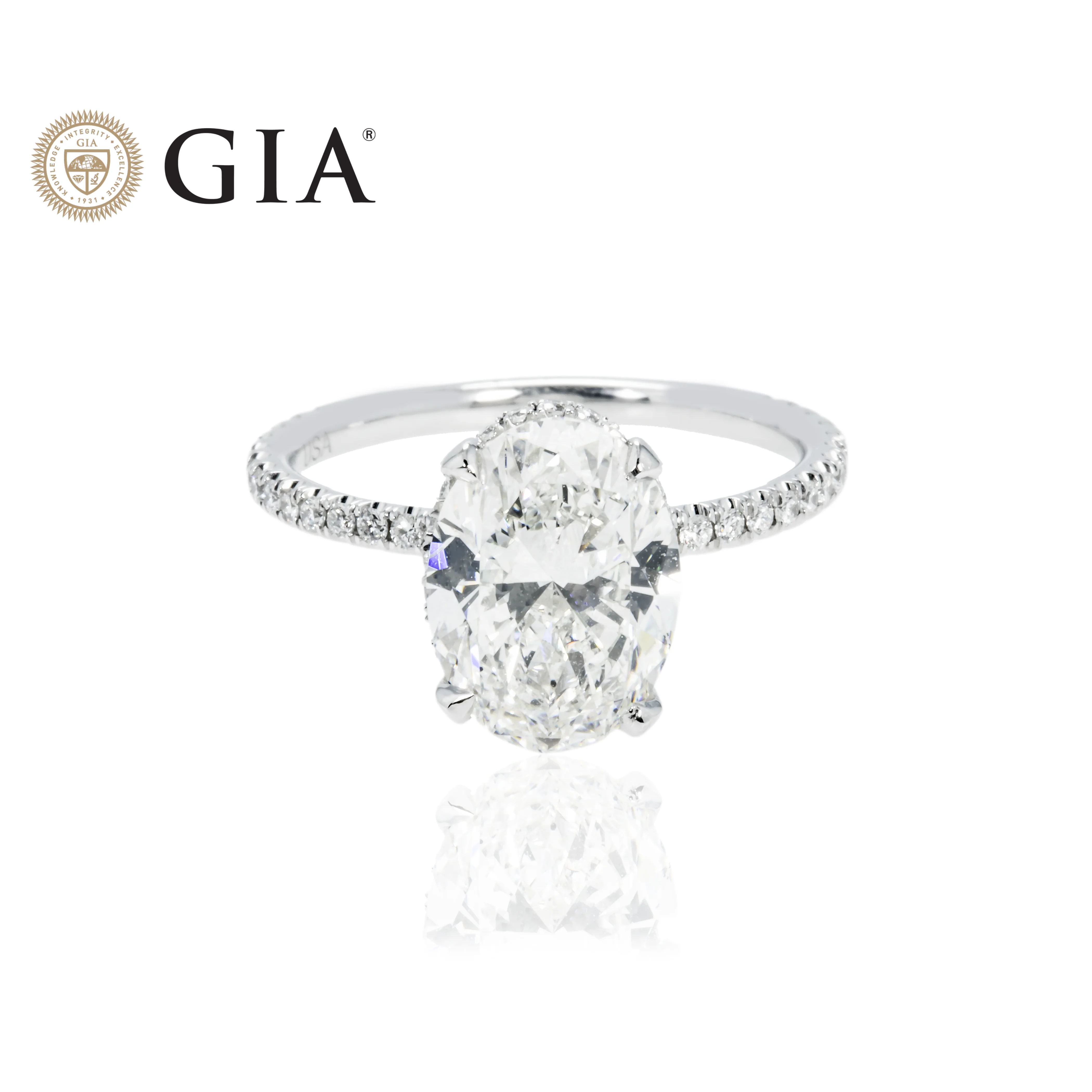 GIA Platinum 2.63ct Oval Cut Diamond Engagement Ring 2.63ctw