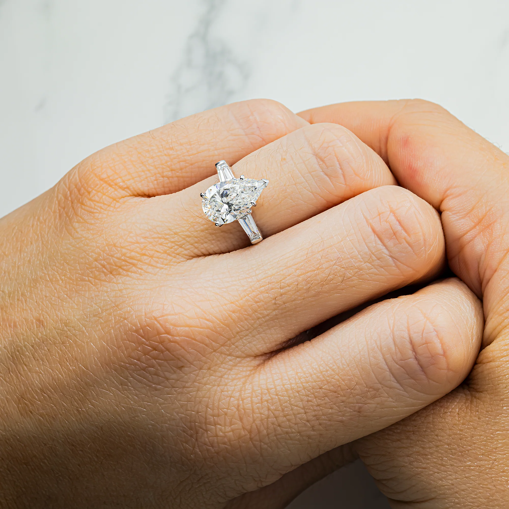Platinum 2.88ct Pear Diamond Engagement Ring 3.48ctw - Image 2