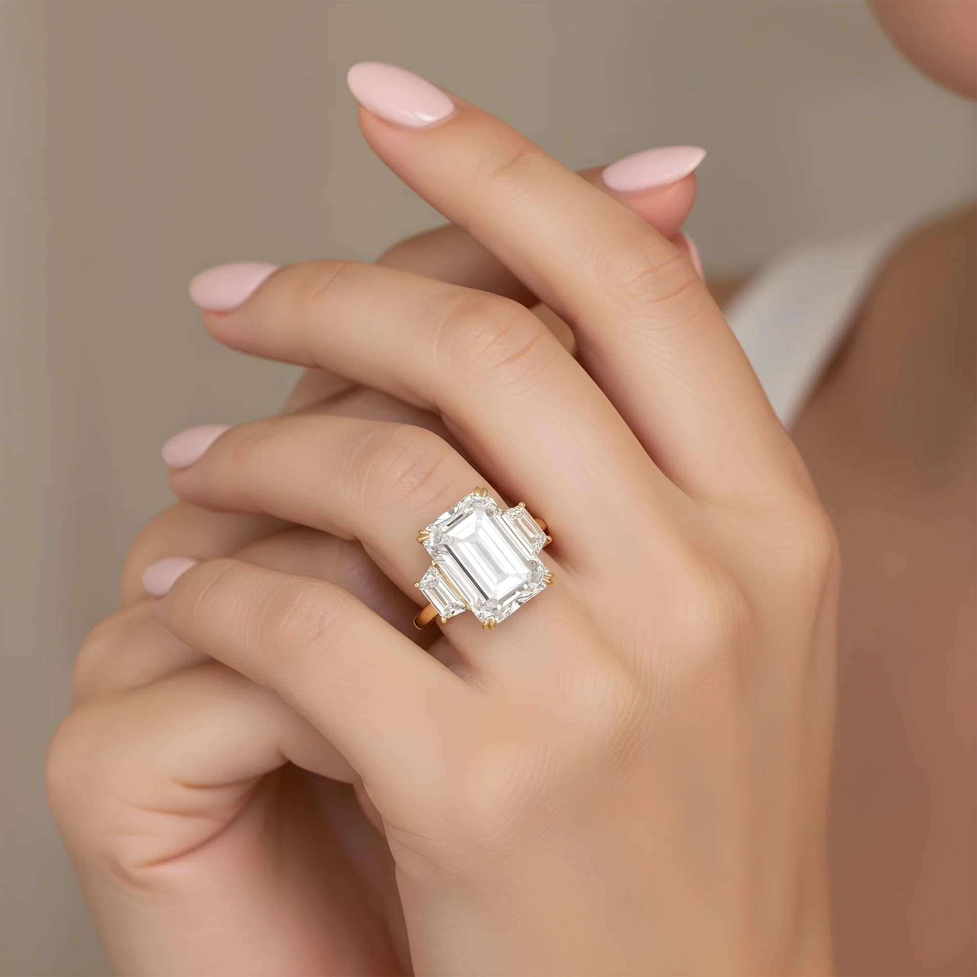 Platinum 20.0ct Triple Emerald Cut Diamond Engagement Ring 21.96ctw - Image 11