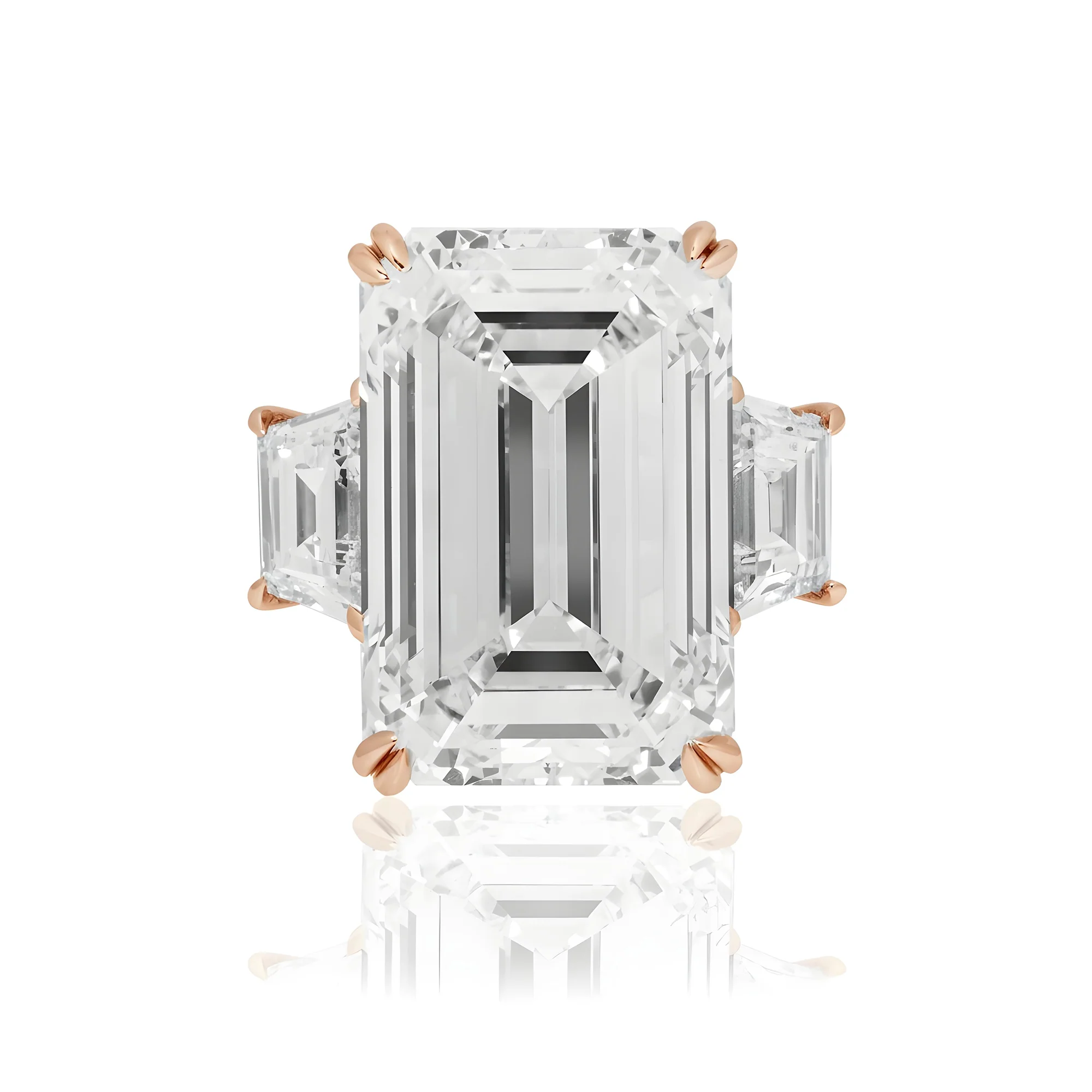 Platinum 20.0ct Triple Emerald Cut Diamond Engagement Ring 21.96ctw - Image 12