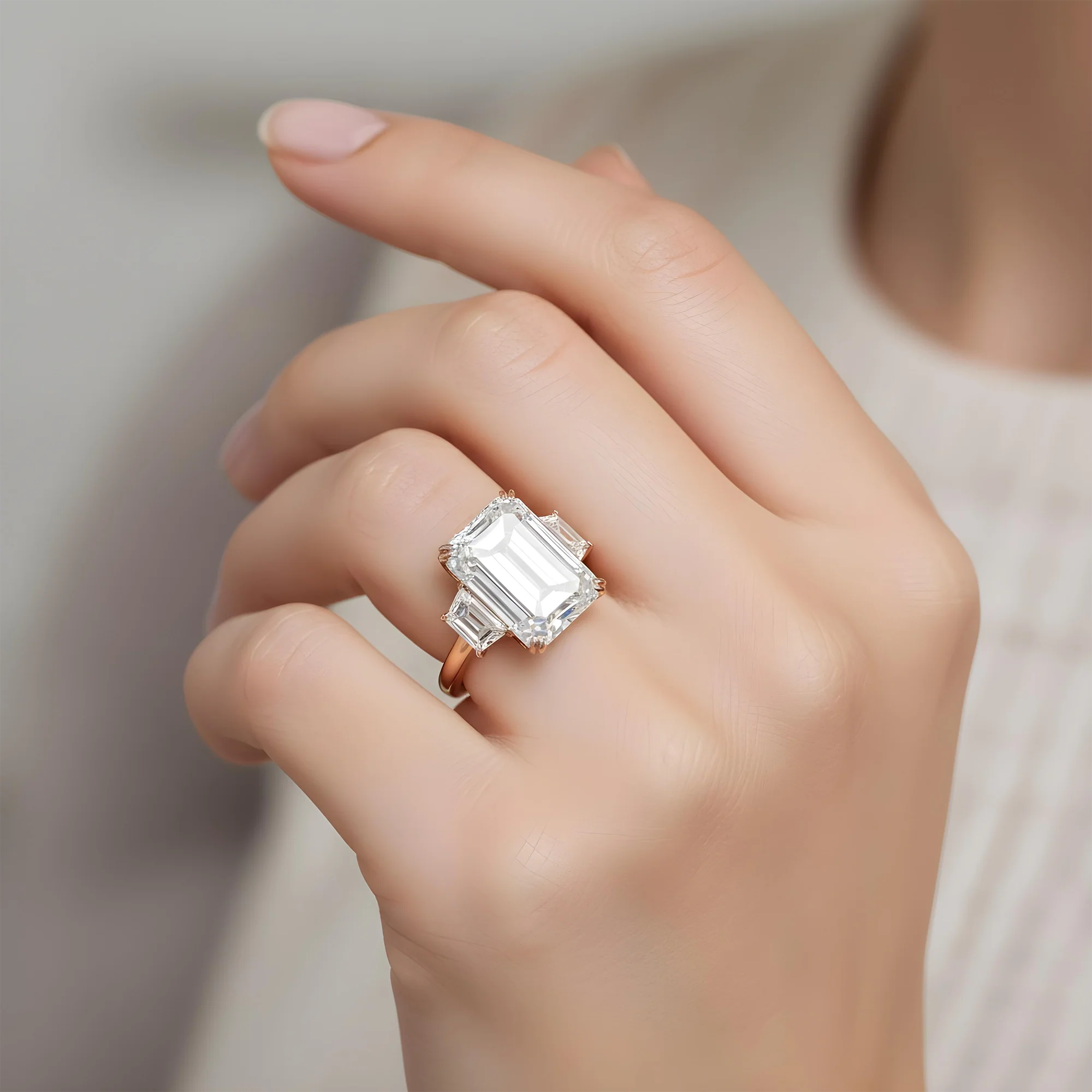 Platinum 20.0ct Triple Emerald Cut Diamond Engagement Ring 21.96ctw - Image 13