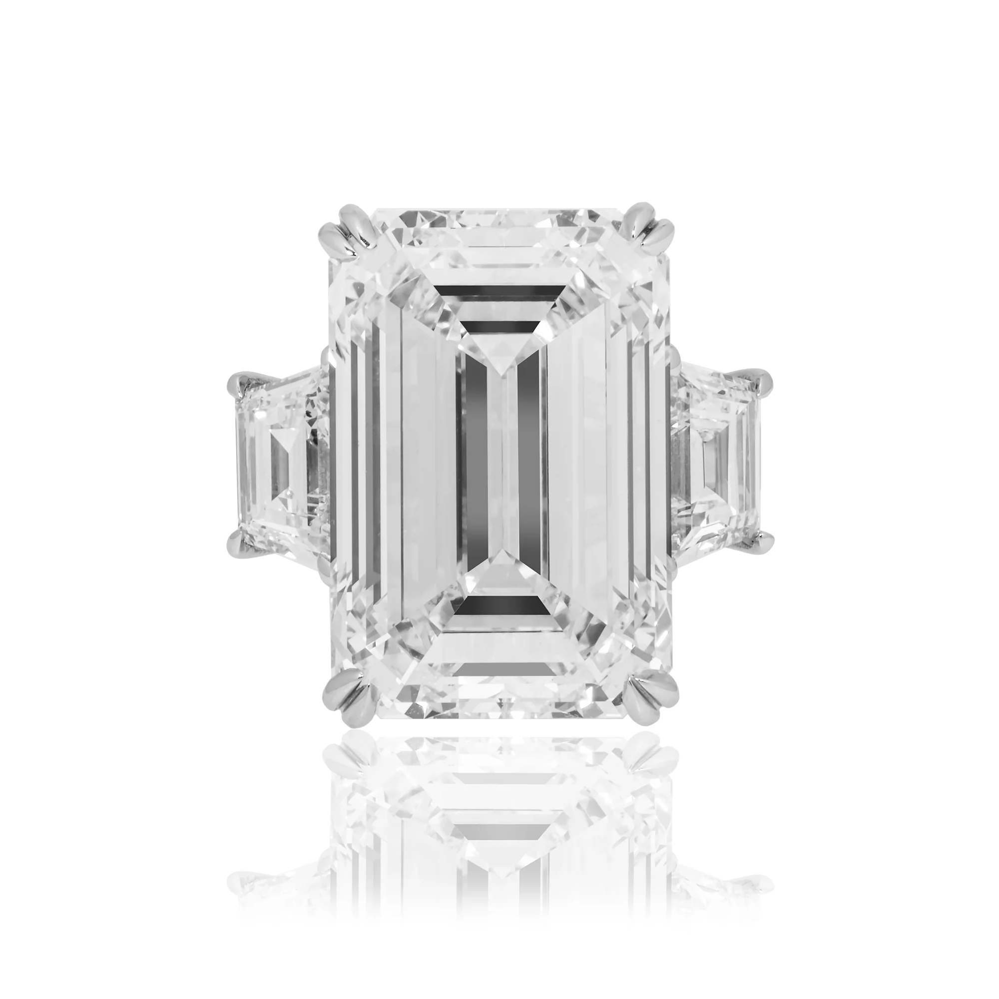 Platinum 20.0ct Triple Emerald Cut Diamond Engagement Ring 21.96ctw - Image 7