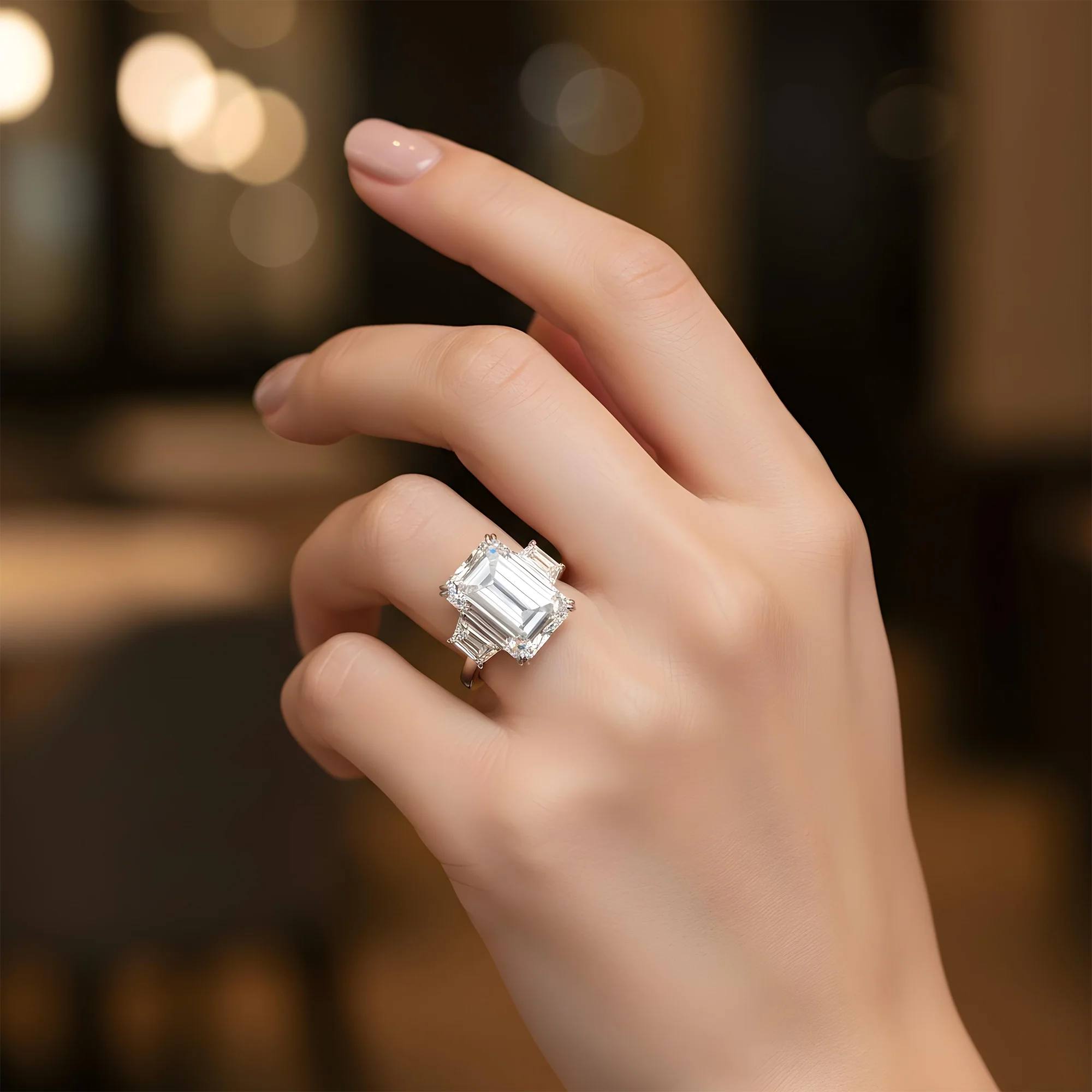 Platinum 20.0ct Triple Emerald Cut Diamond Engagement Ring 21.96ctw - Image 9