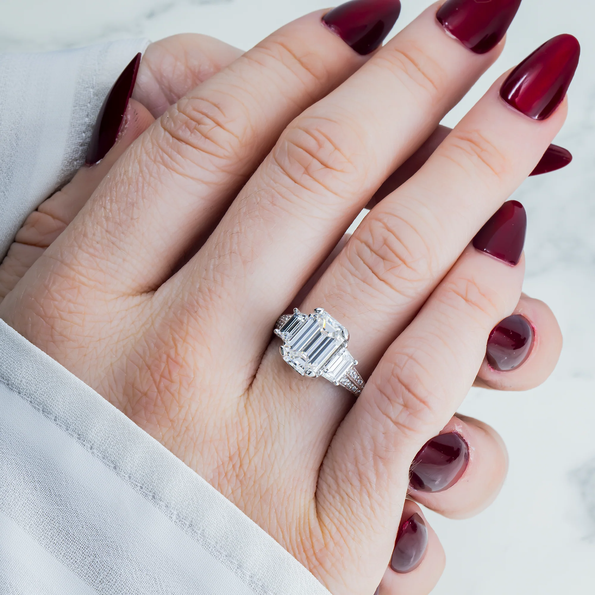 GIA Platinum 3.07ct Emerald Cut Diamond Engagement Ring 4.27ctw - Image 3