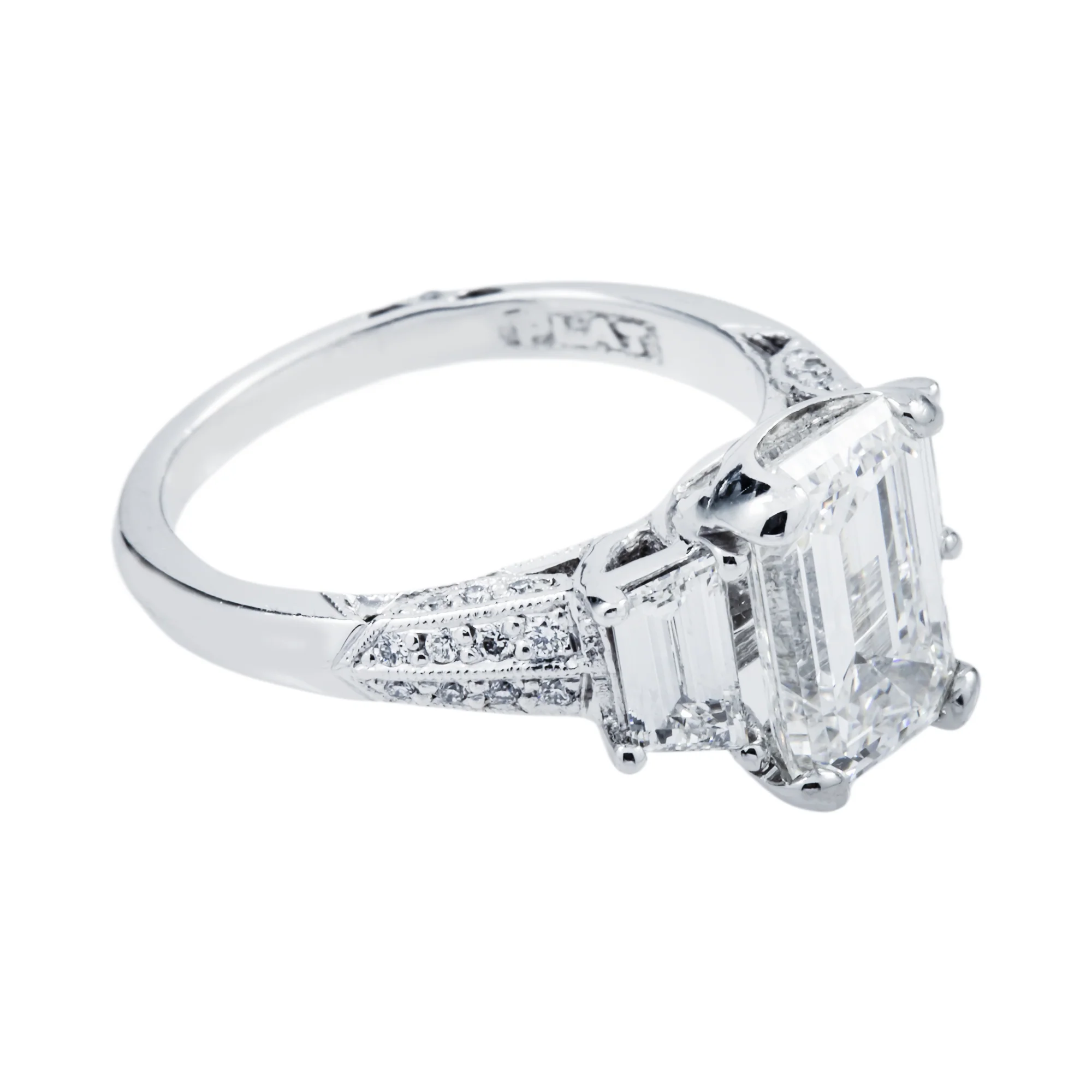 GIA Platinum 3.07ct Emerald Cut Diamond Engagement Ring 4.27ctw - Image 5