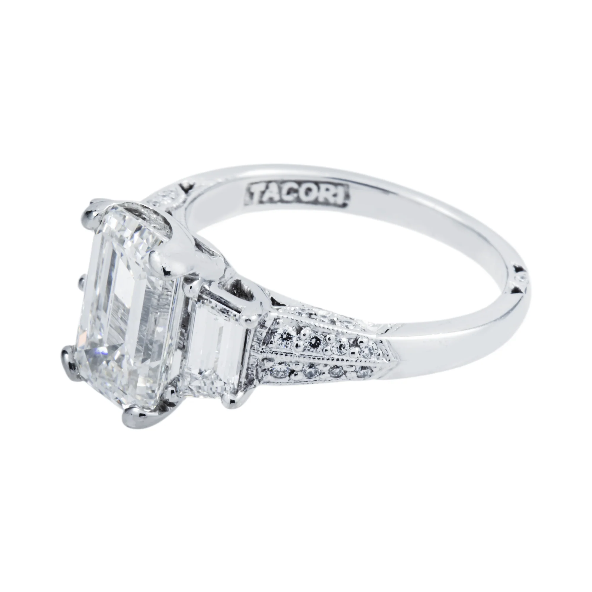 GIA Platinum 3.07ct Emerald Cut Diamond Engagement Ring 4.27ctw - Image 7