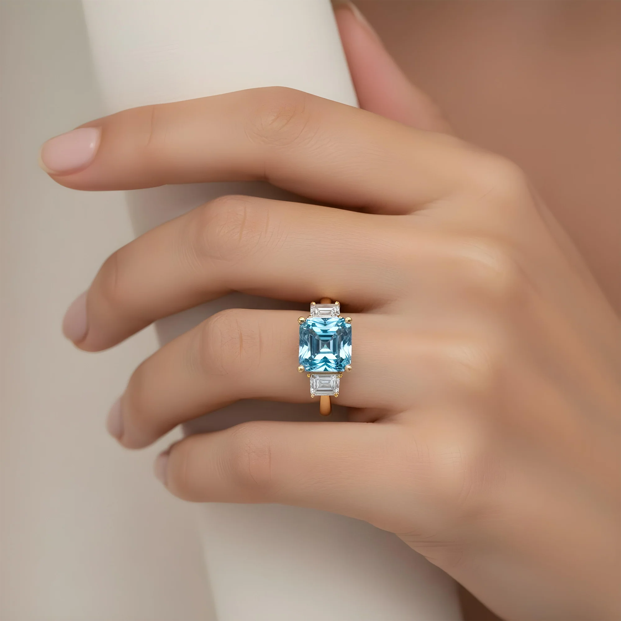 Platinum 3.0ct Fancy Vivid Blue Asscher Cut Diamond Ring 3.62ctw - Image 10