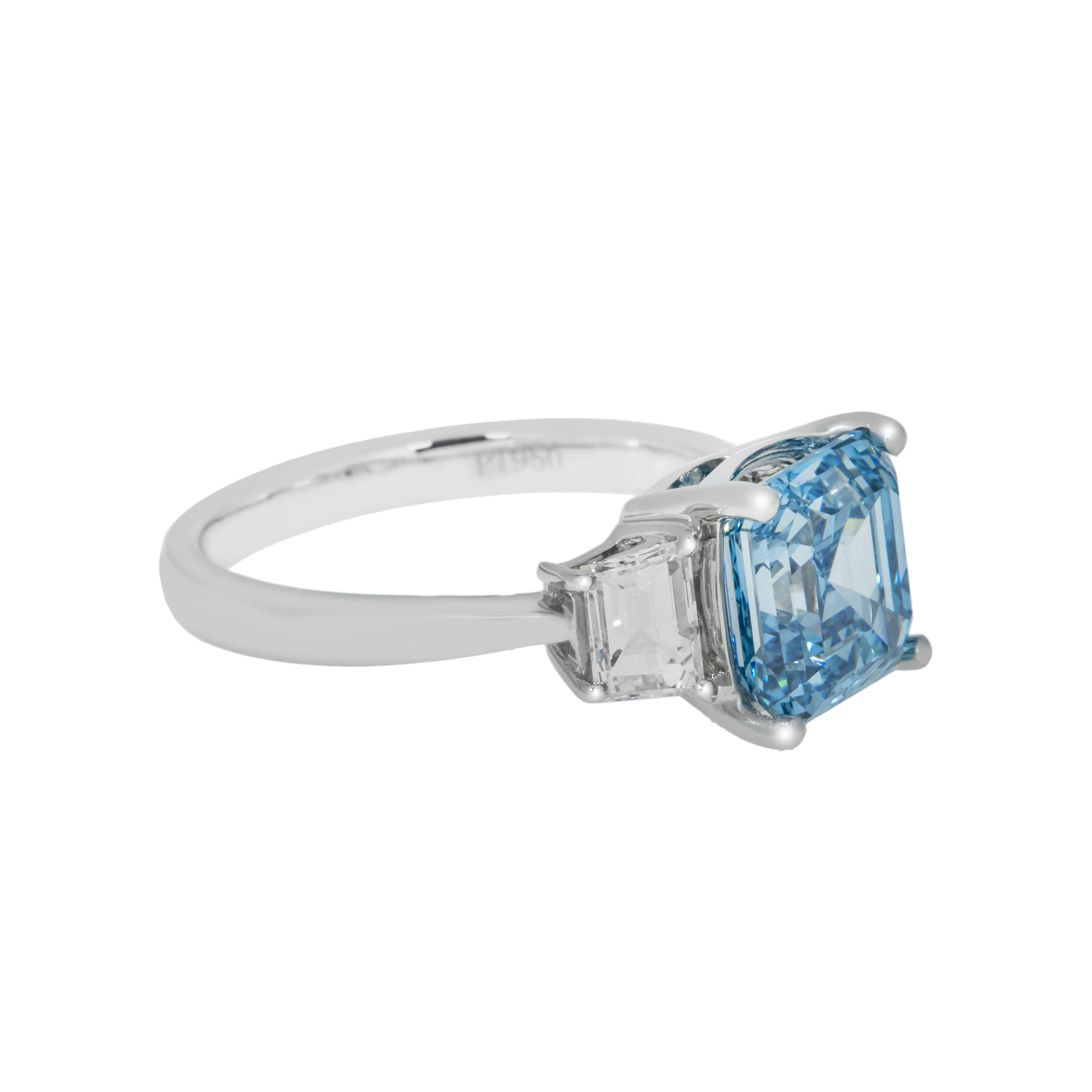Platinum 3.0ct Fancy Vivid Blue Asscher Cut Diamond Ring 3.62ctw - Image 3