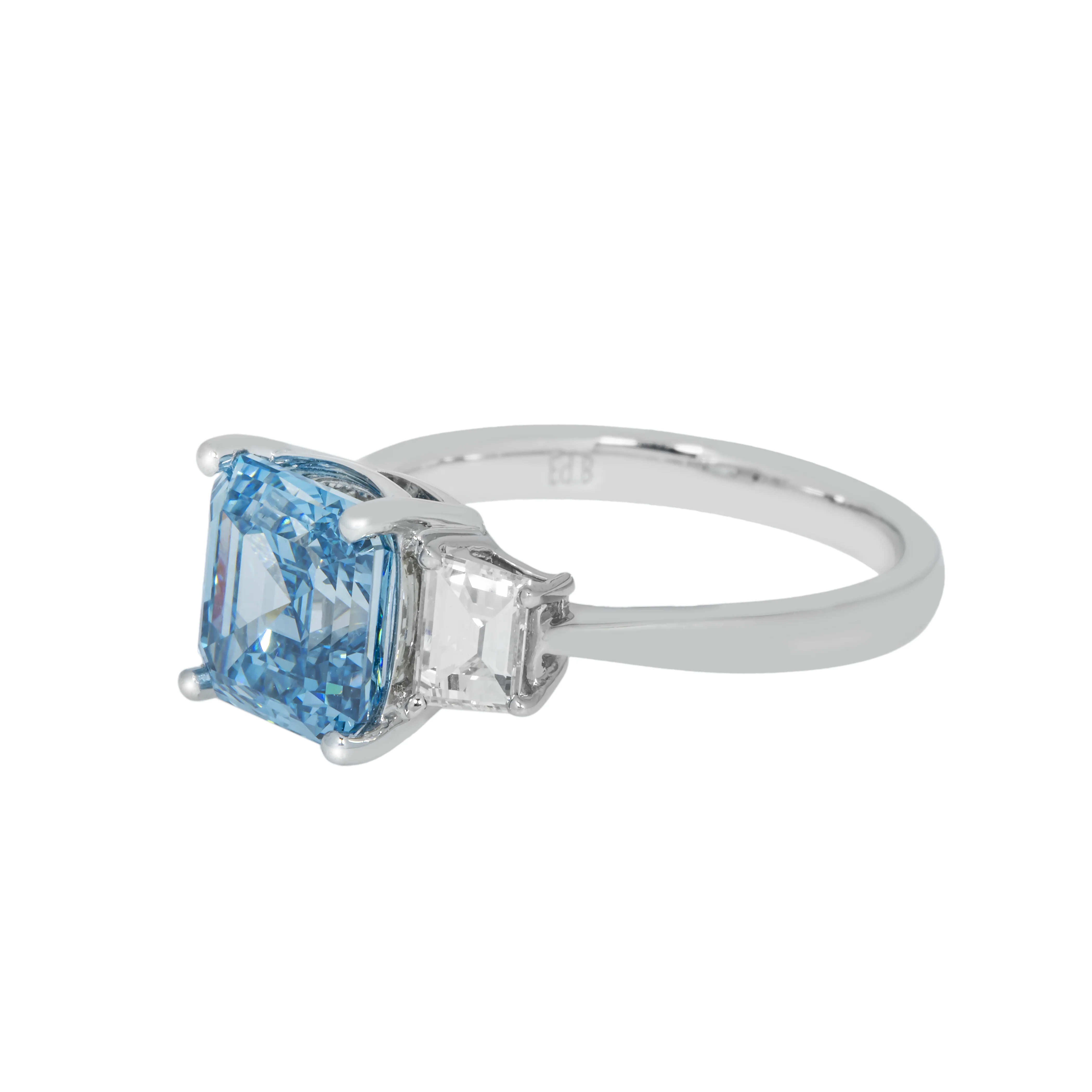 Platinum 3.0ct Fancy Vivid Blue Asscher Cut Diamond Ring 3.62ctw - Image 5