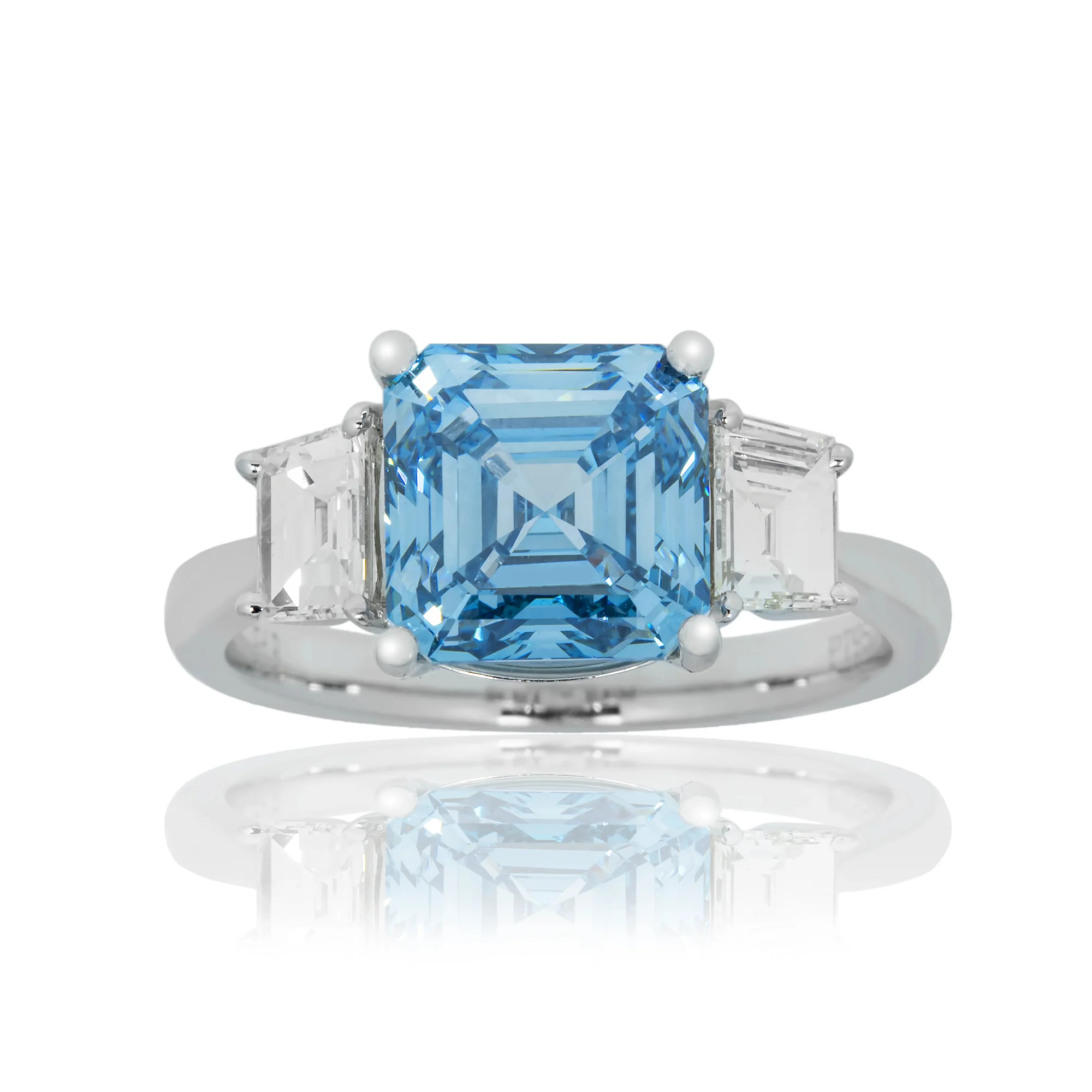 Platinum 3.0ct Fancy Vivid Blue Asscher Cut Diamond Ring 3.62ctw - Image 6