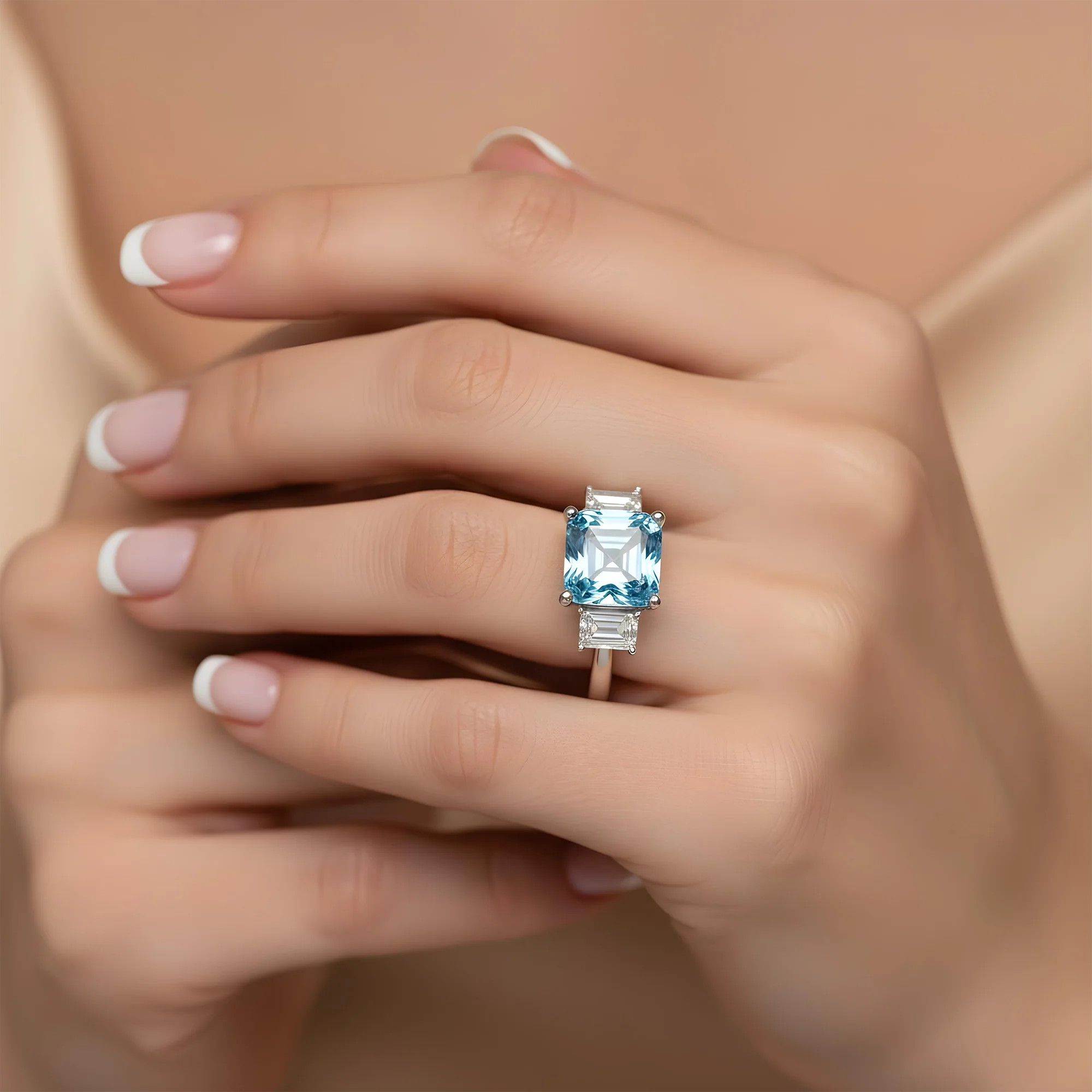 Platinum 3.0ct Fancy Vivid Blue Asscher Cut Diamond Ring 3.62ctw - Image 7