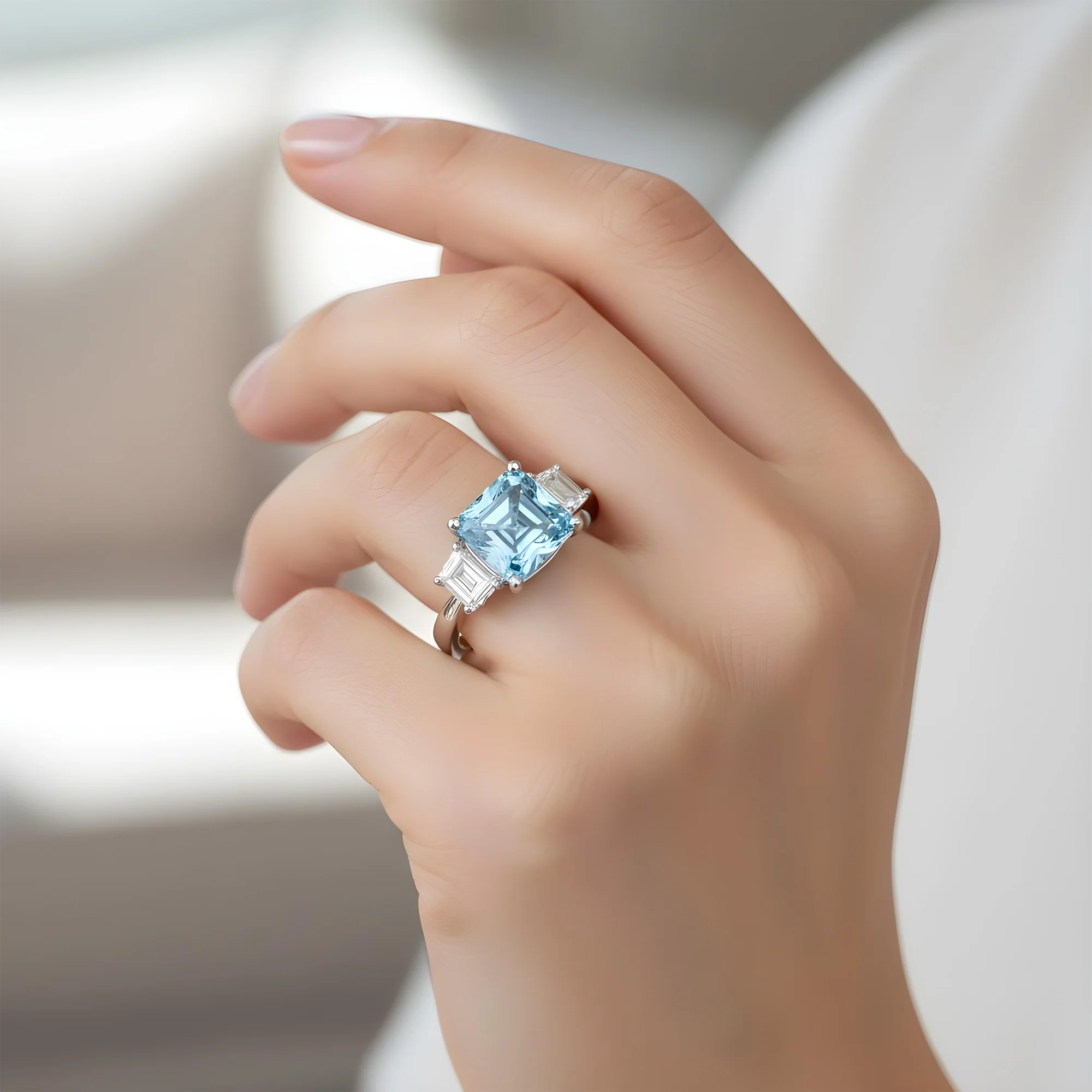 Platinum 3.0ct Fancy Vivid Blue Asscher Cut Diamond Ring 3.62ctw - Image 8