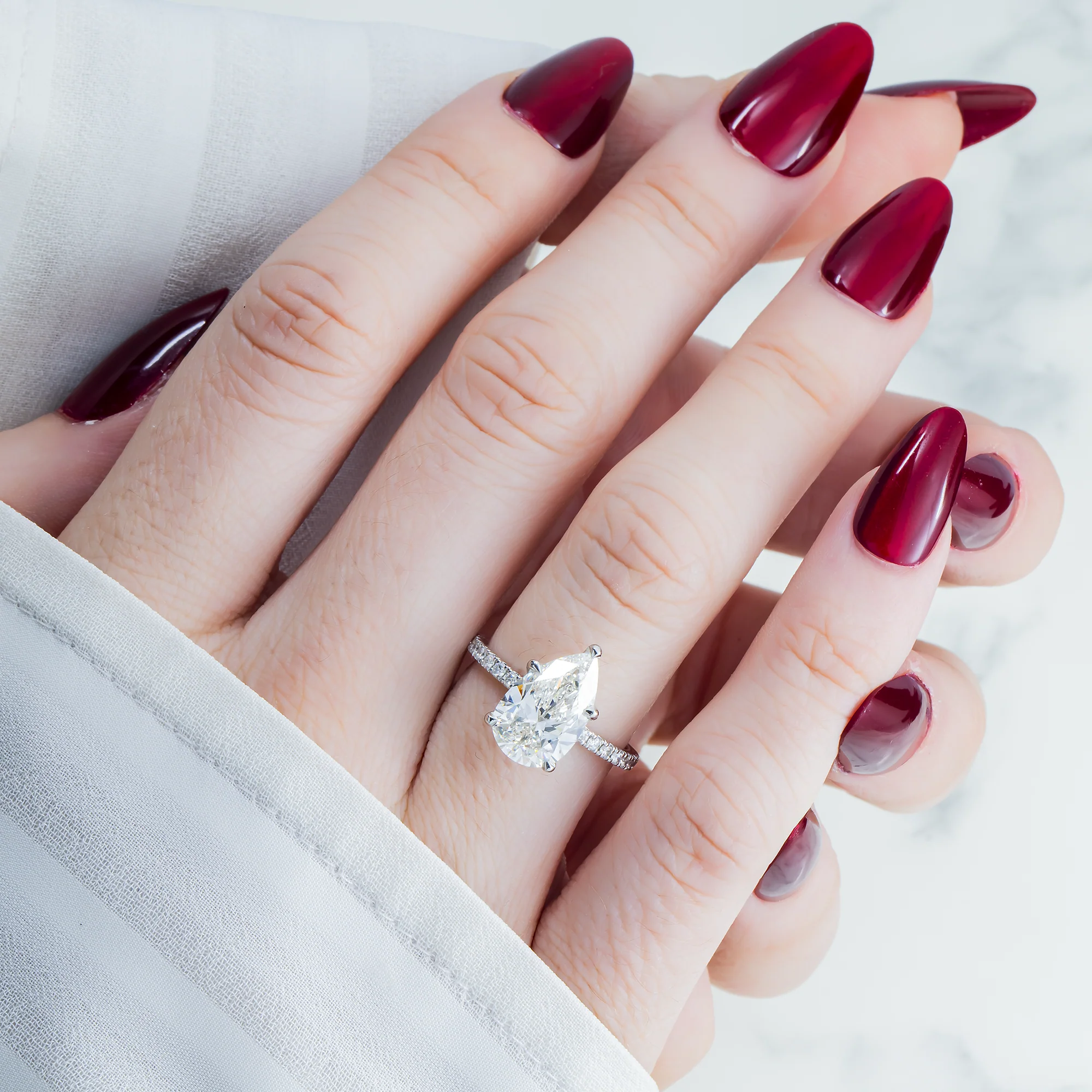 GIA Platinum 3.30ct Pear Cut Diamond Engagement Ring 3.63ctw - Image 2