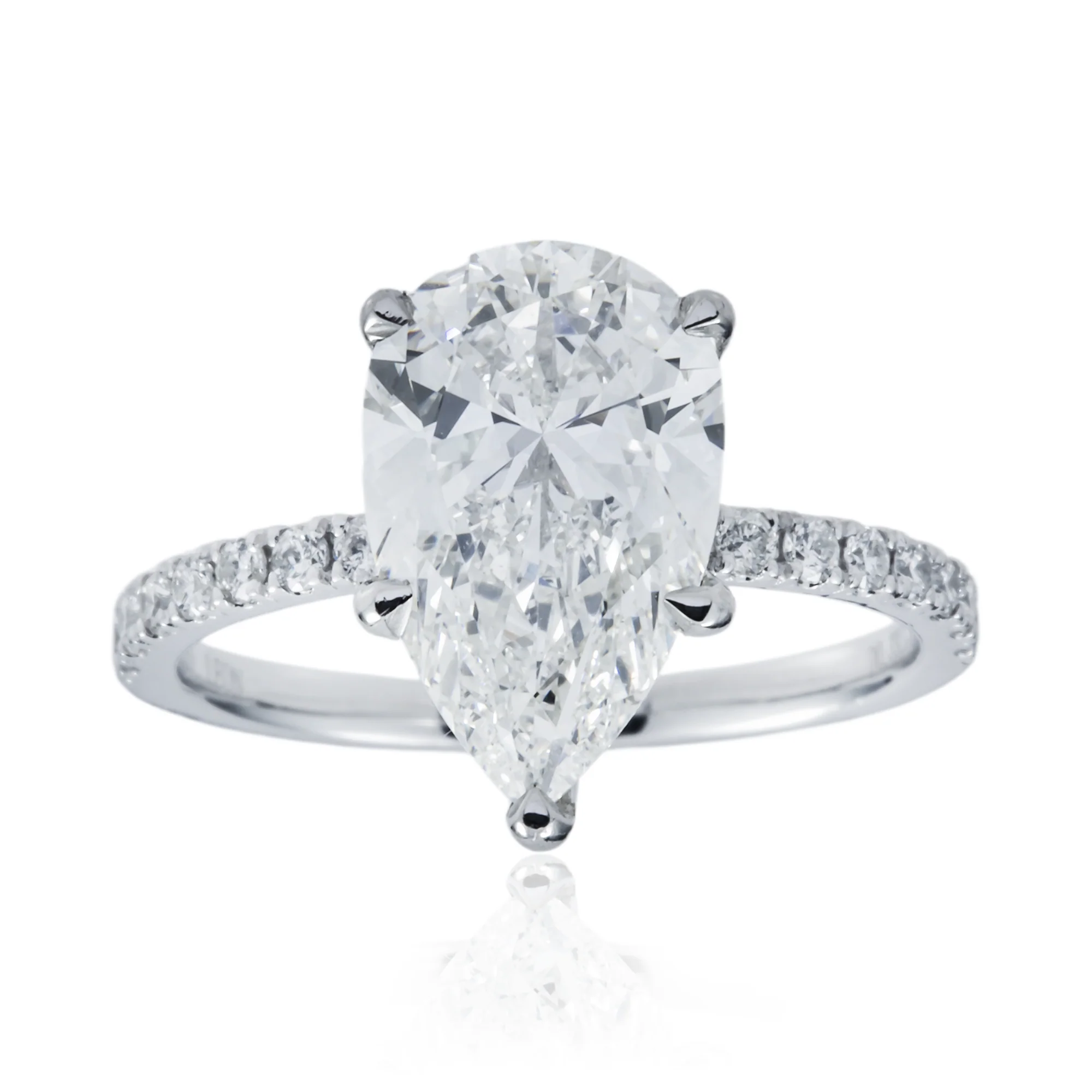 GIA Platinum 3.30ct Pear Cut Diamond Engagement Ring 3.63ctw - Image 7