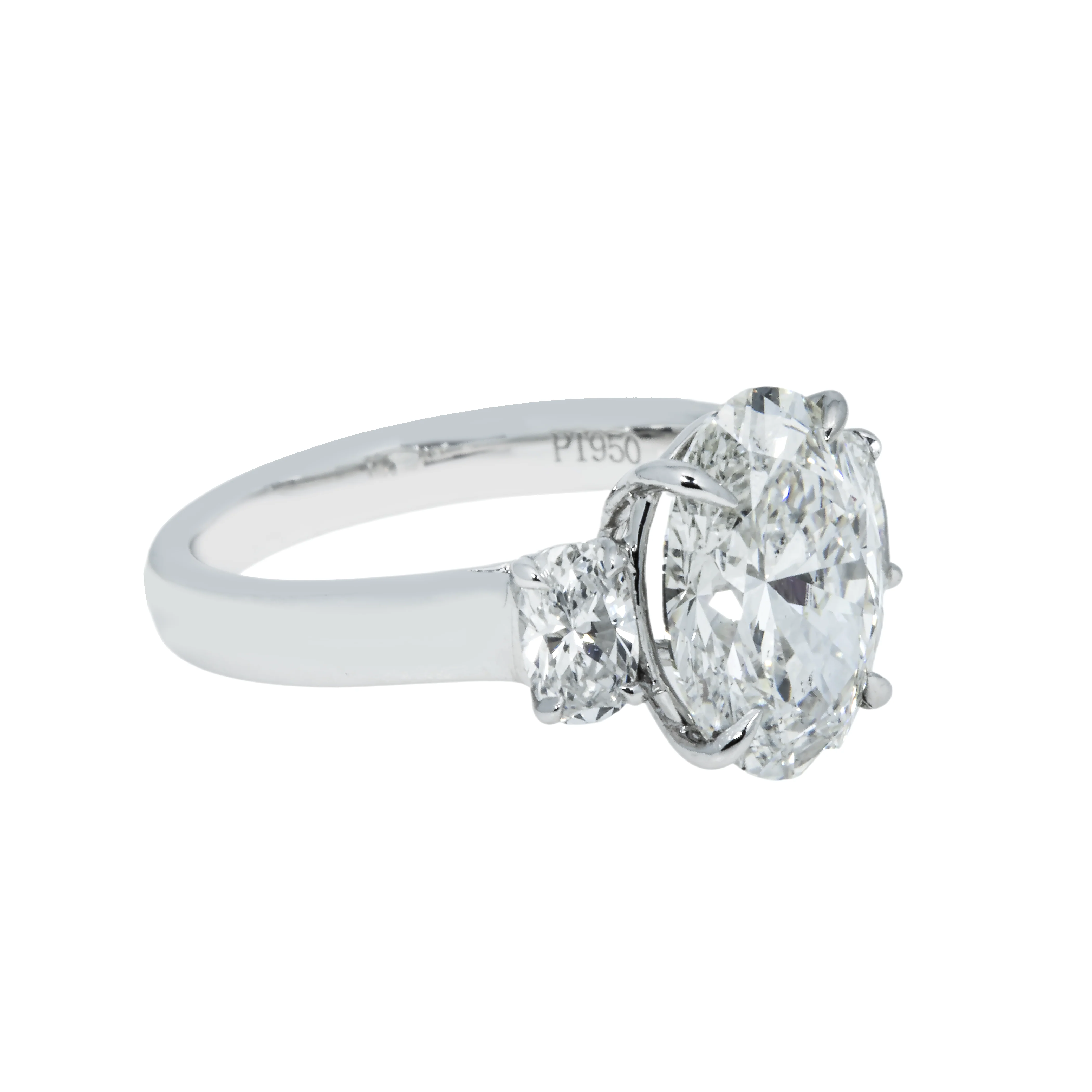 Platinum 3.33ct Triple Oval Cut Diamond Engagement Ring 4.03ctw - Image 4
