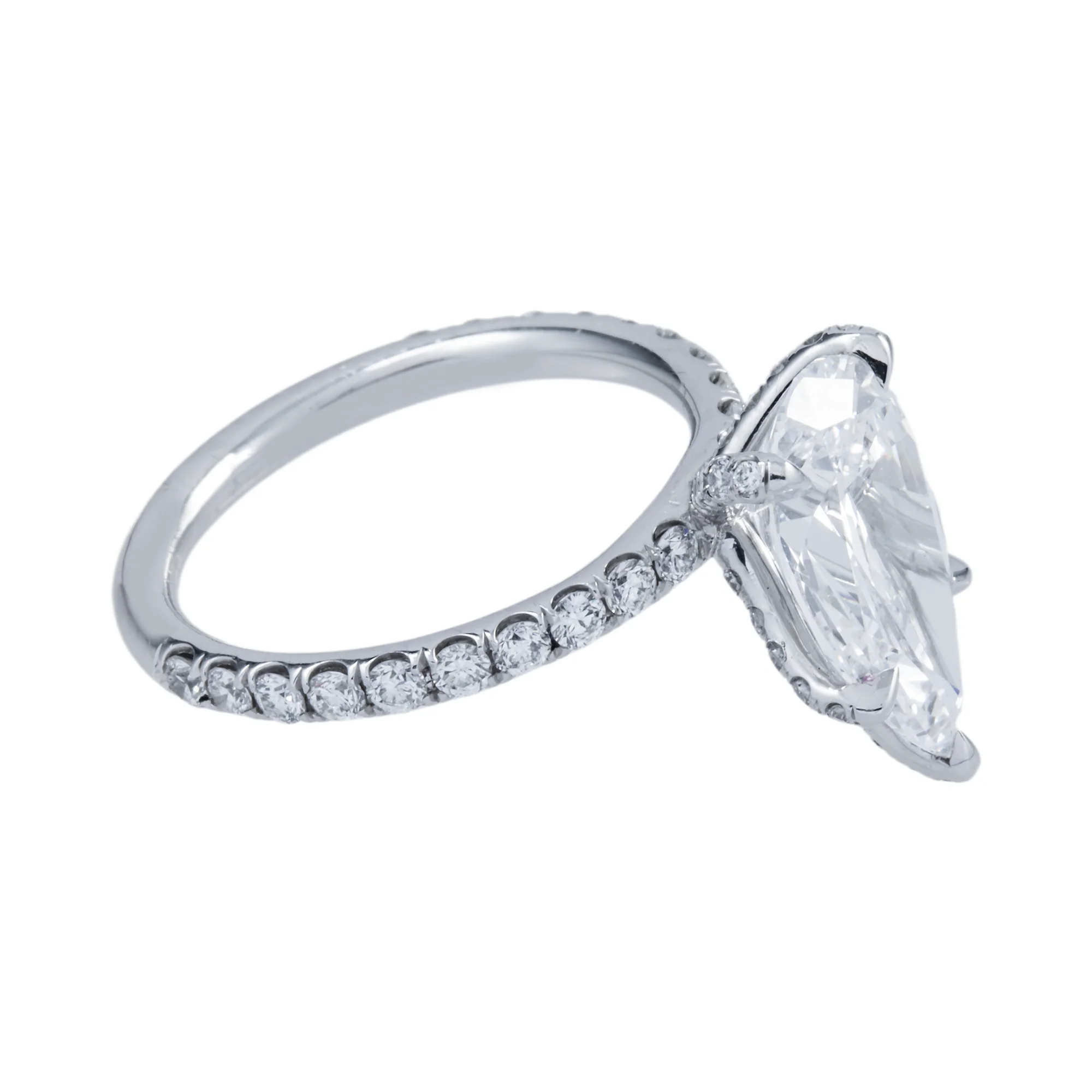 GIA Platinum 3.37ct Pear Cut Diamond Engagement Ring 4.17ctw - Image 4