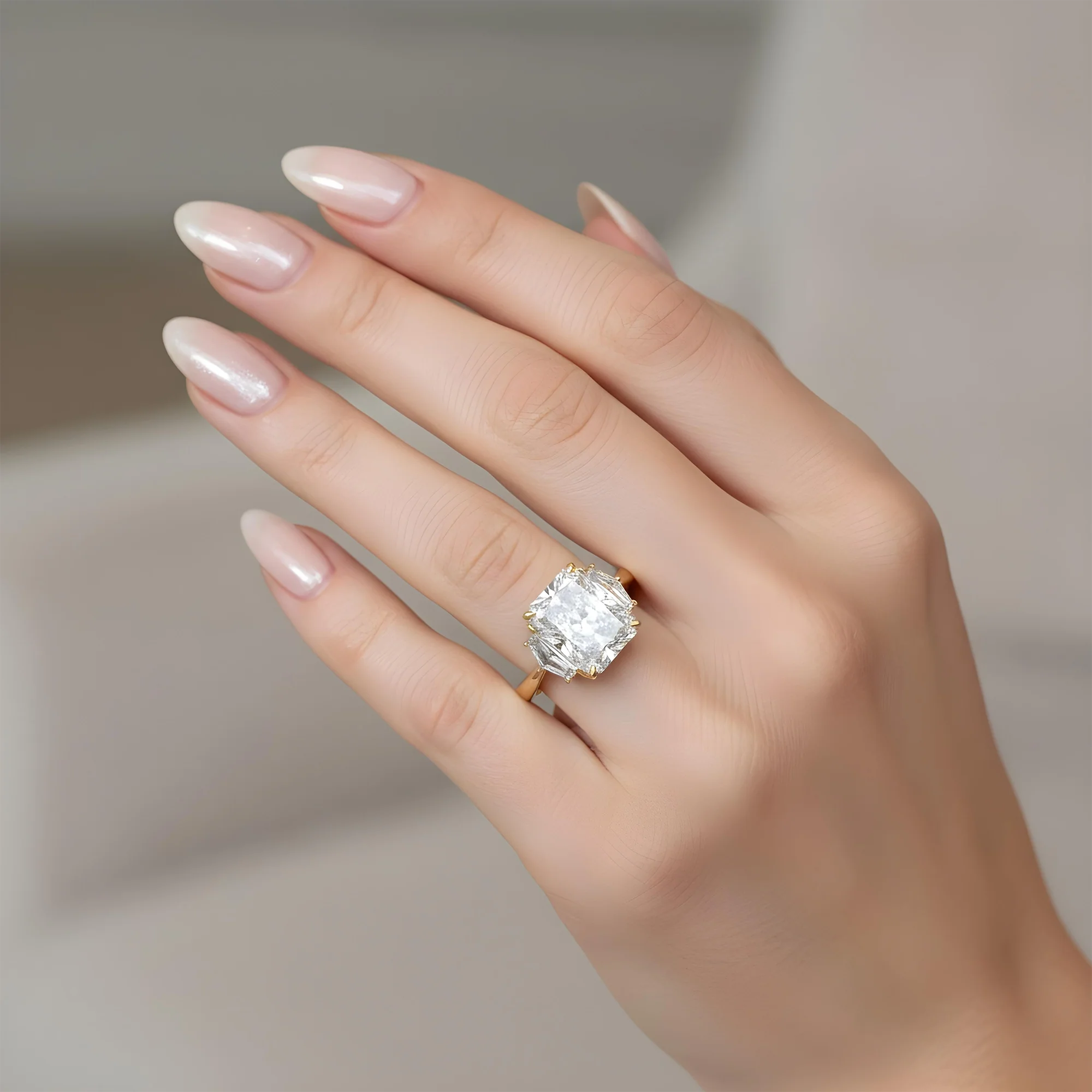 Platinum 3.57 Radiant Cut Triple Diamond Engagement Ring 4.17ctw - Image 8