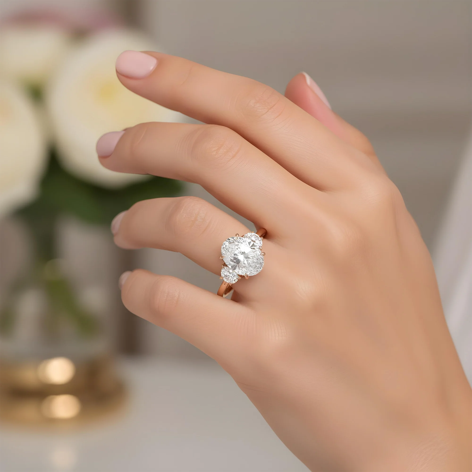 Platinum 3.72ct Oval Cut Triple Diamond Engagement Ring 4.23ctw - Image 10