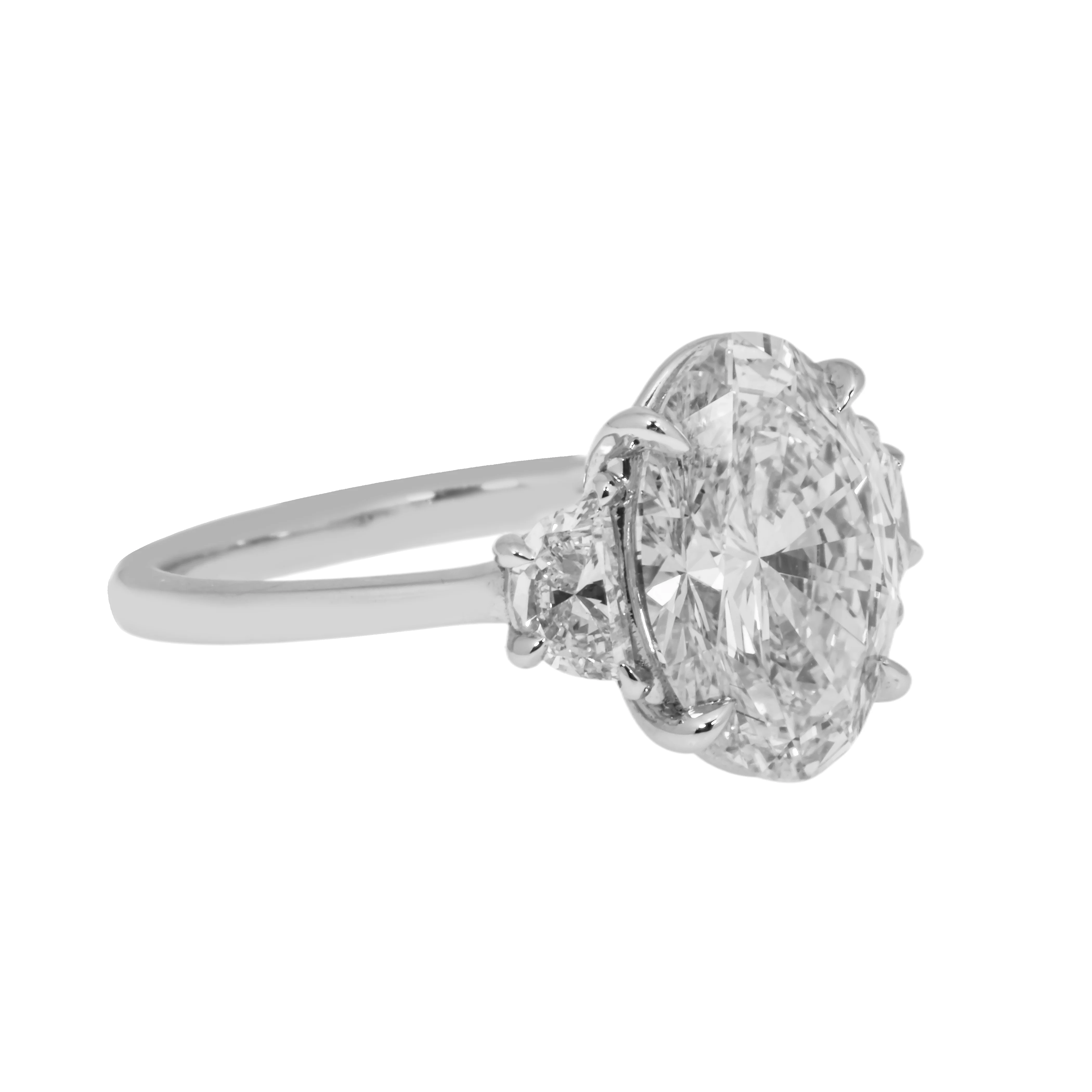 Platinum 3.72ct Oval Cut Triple Diamond Engagement Ring 4.23ctw - Image 4