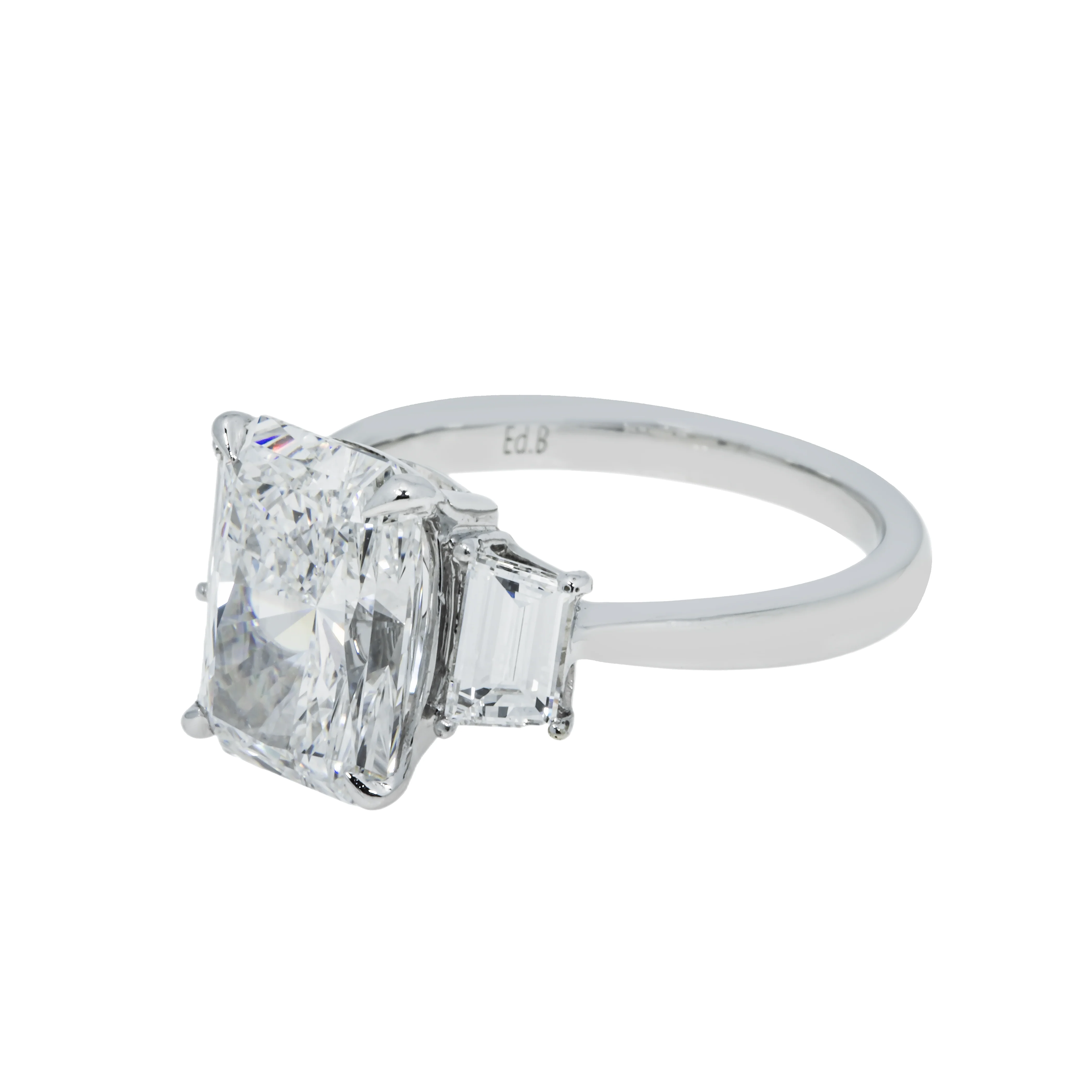 Platinum 3.72ct Radiant Cut Triple Diamond Engagement Ring 4.38ctw - Image 6