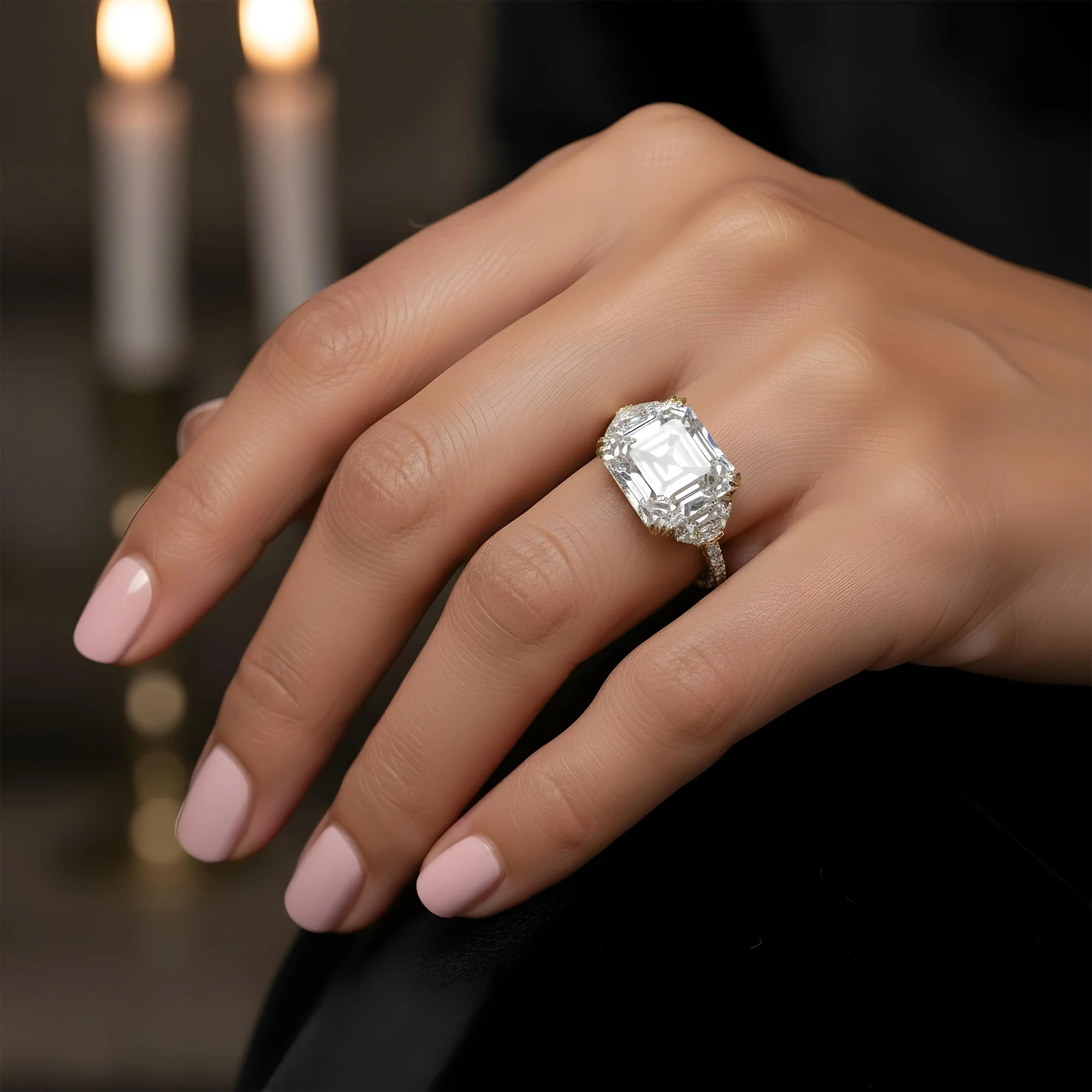 Platinum 30.48ct Asscher cut Triple Diamond Engagement Ring 36.17ctw - Image 11