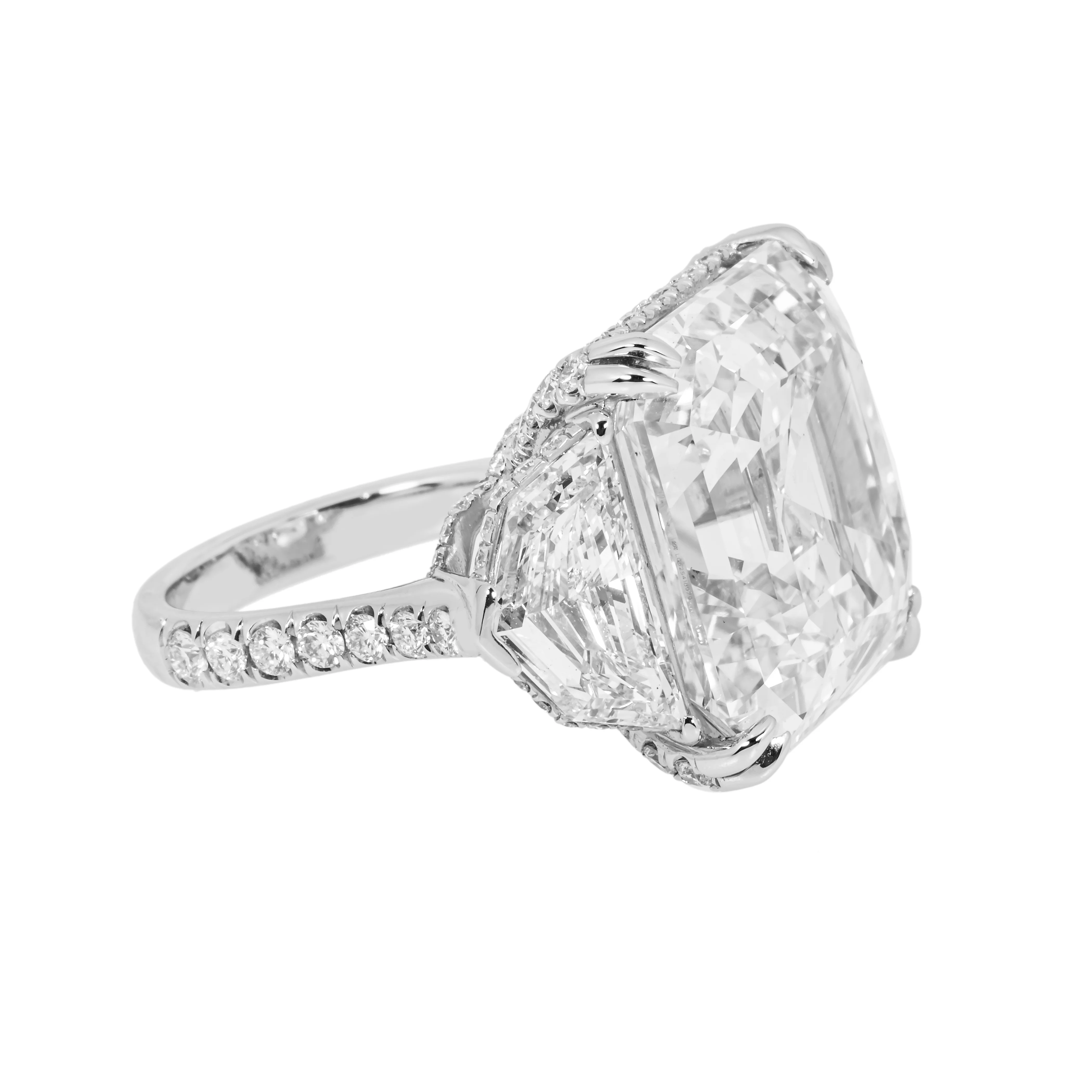 Platinum 30.48ct Asscher cut Triple Diamond Engagement Ring 36.17ctw - Image 5