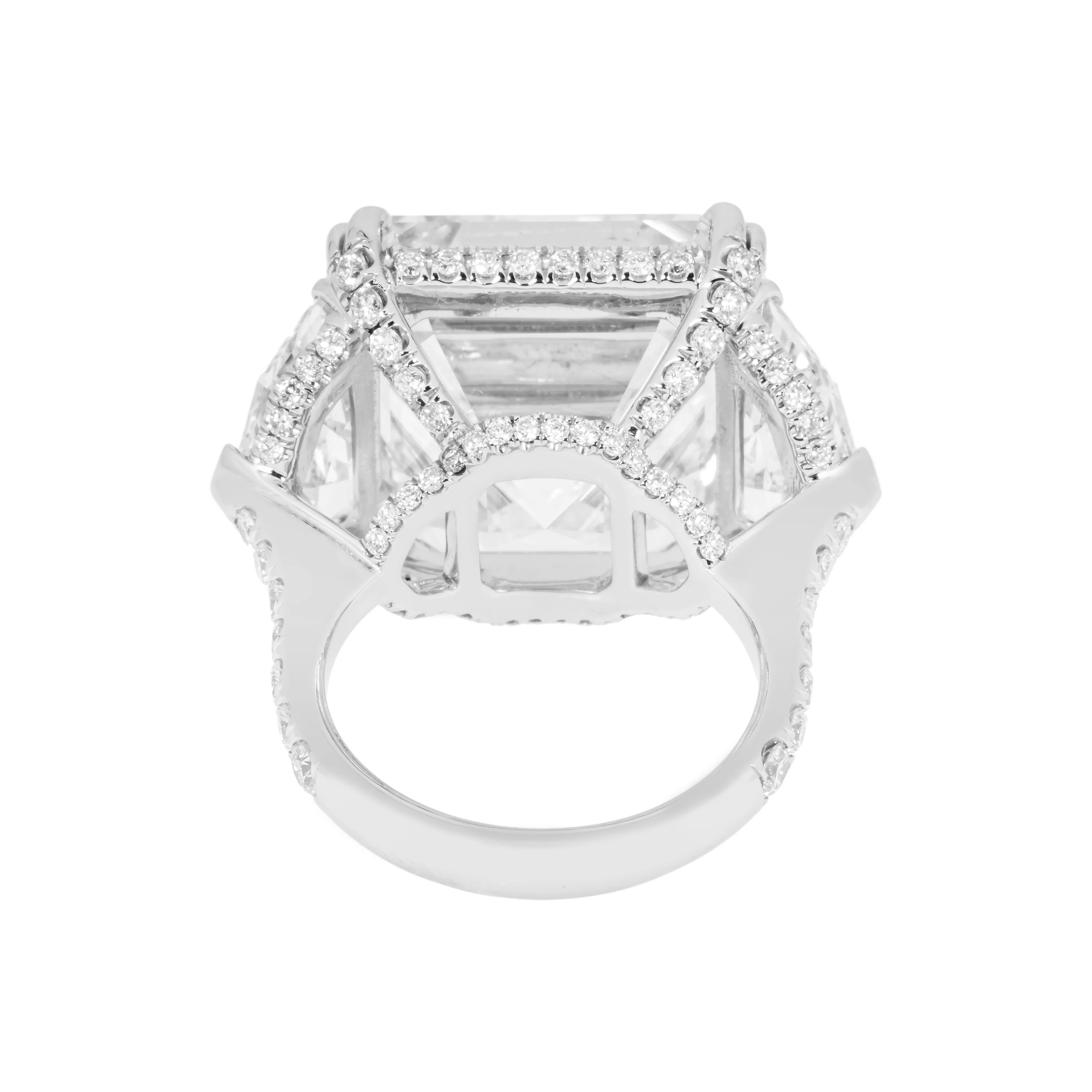 Platinum 30.48ct Asscher cut Triple Diamond Engagement Ring 36.17ctw - Image 6